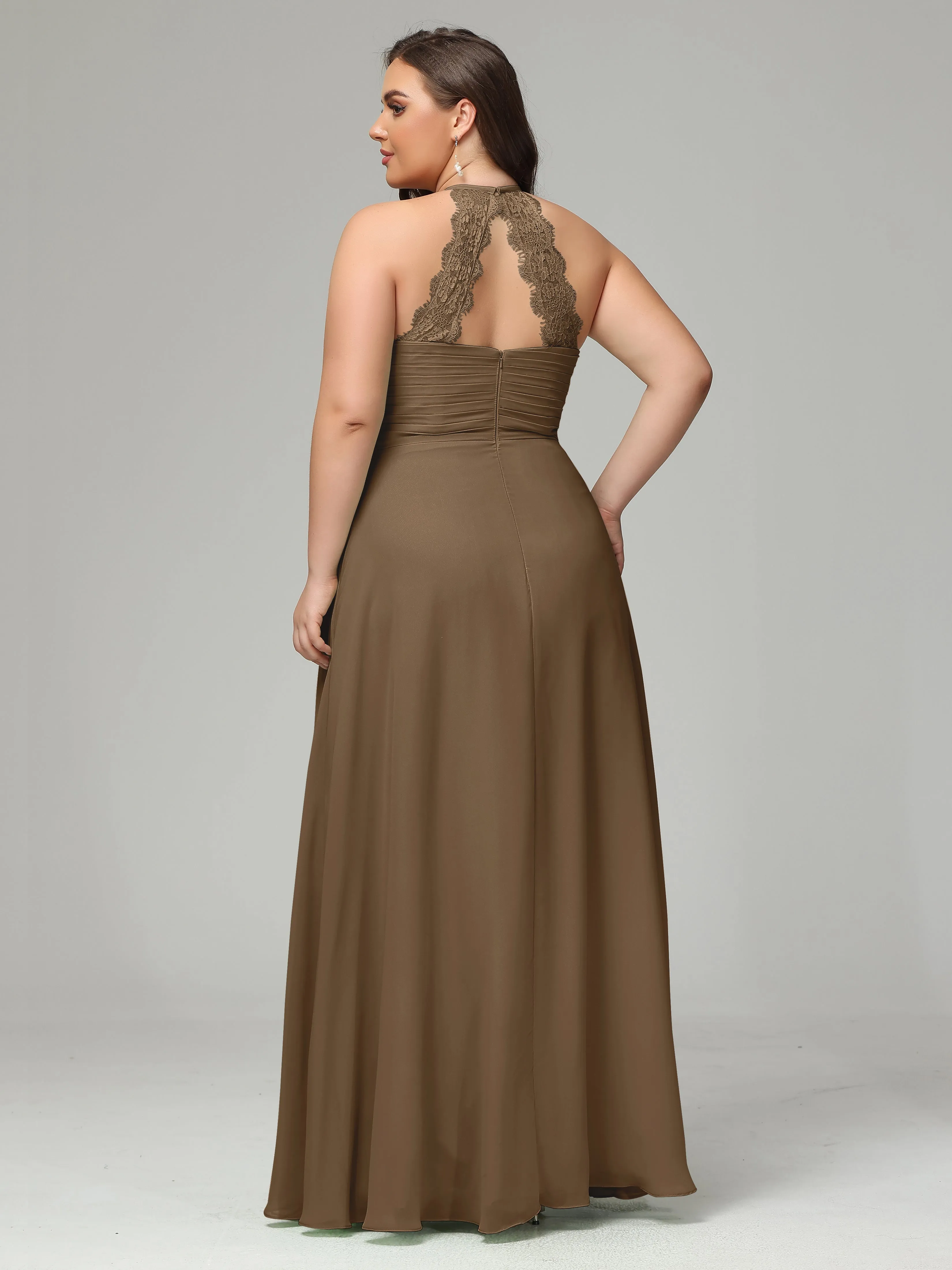 Halter Sleeveless Chiffon Long Plus Bridesmaid Dresses