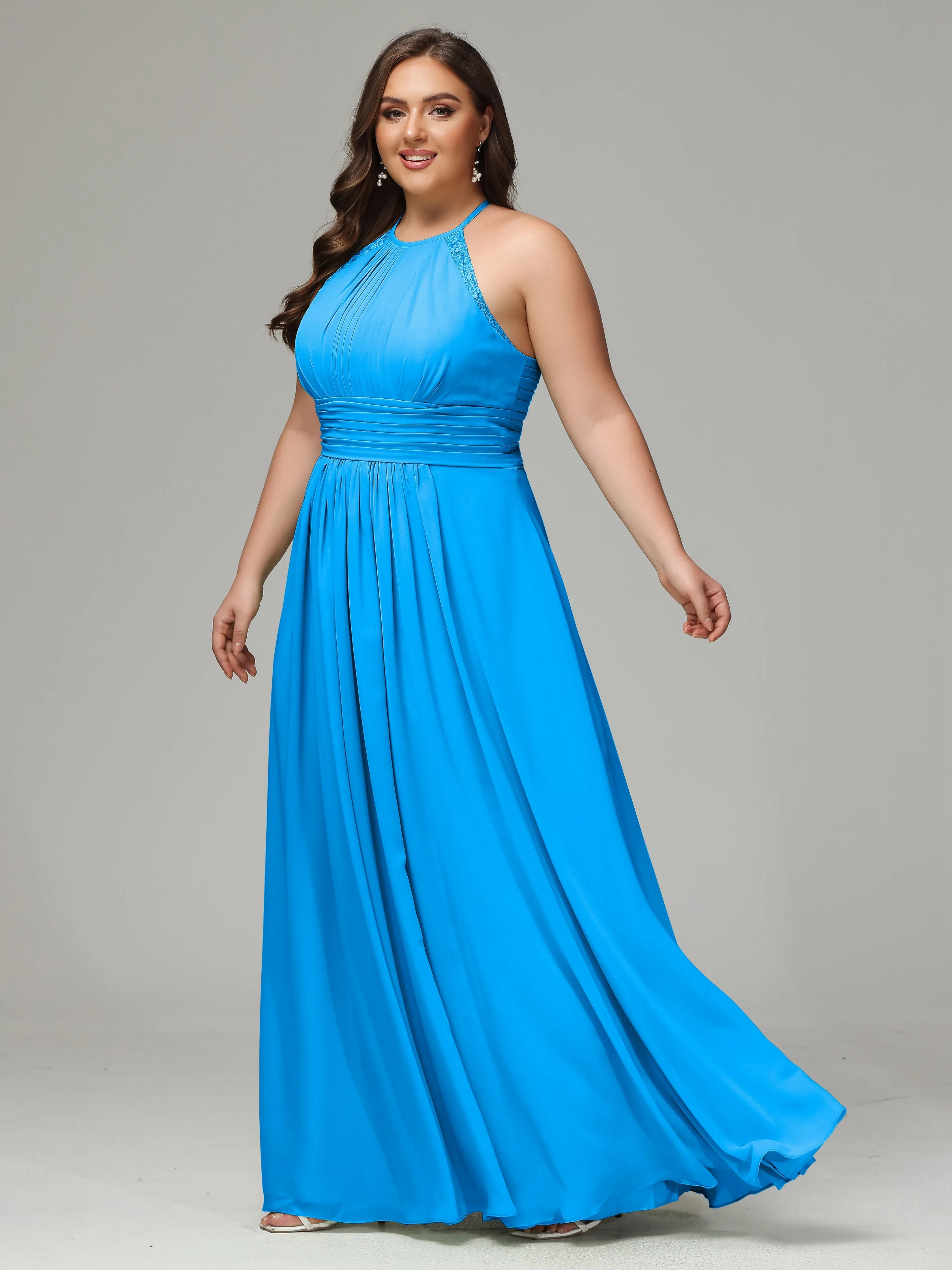 Halter Sleeveless Chiffon Long Plus Bridesmaid Dresses