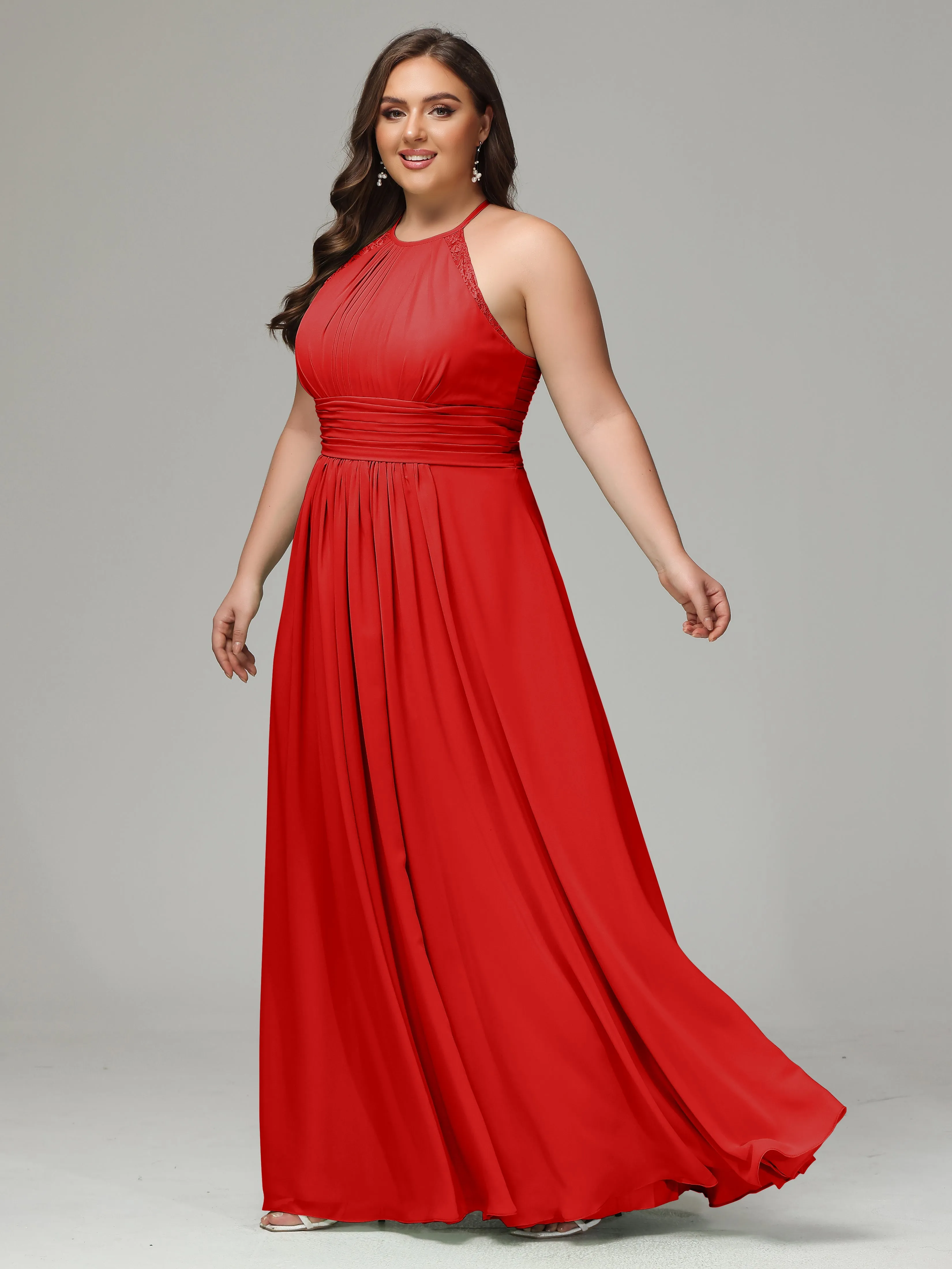 Halter Sleeveless Chiffon Long Plus Bridesmaid Dresses