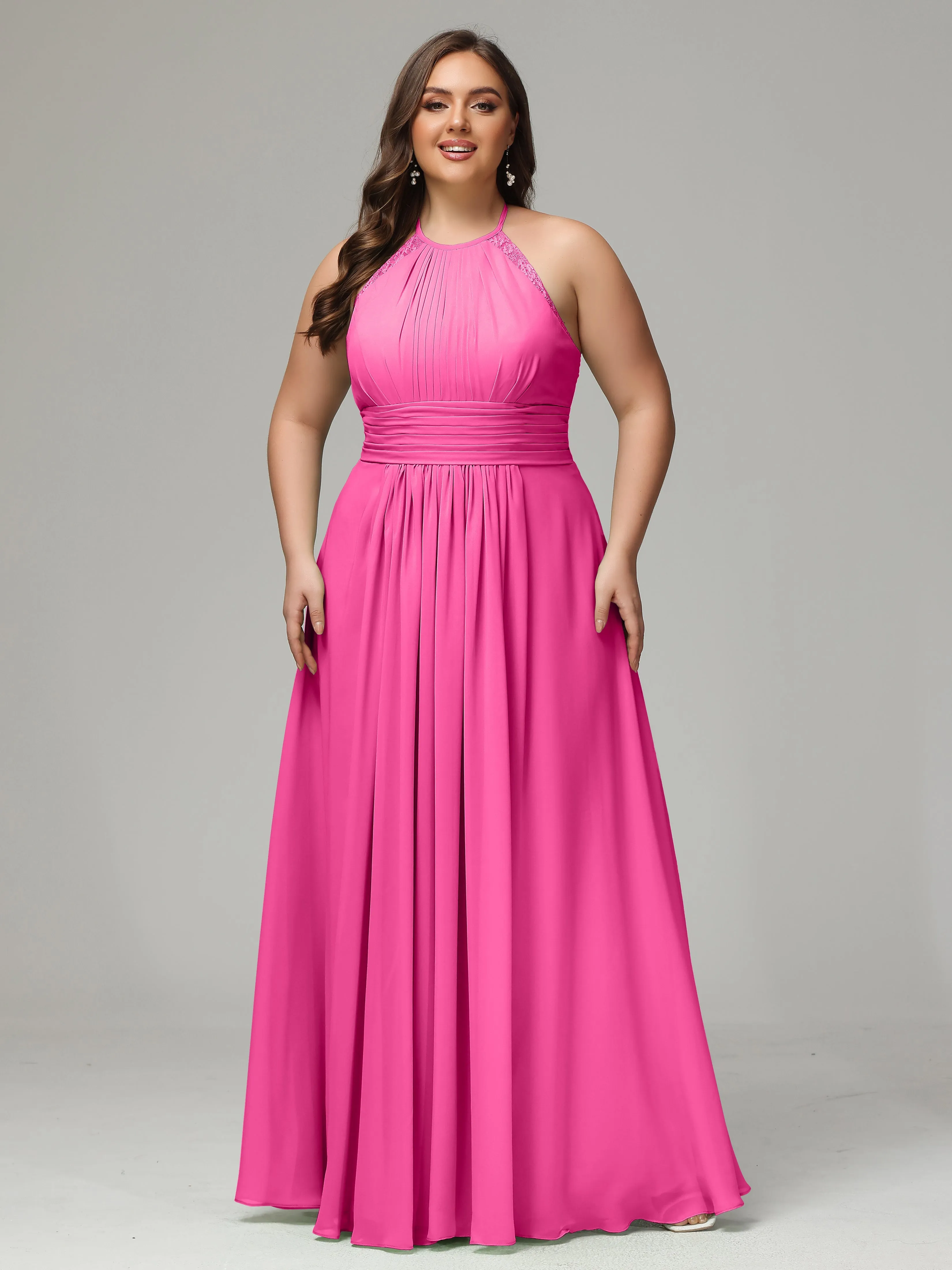 Halter Sleeveless Chiffon Long Plus Bridesmaid Dresses