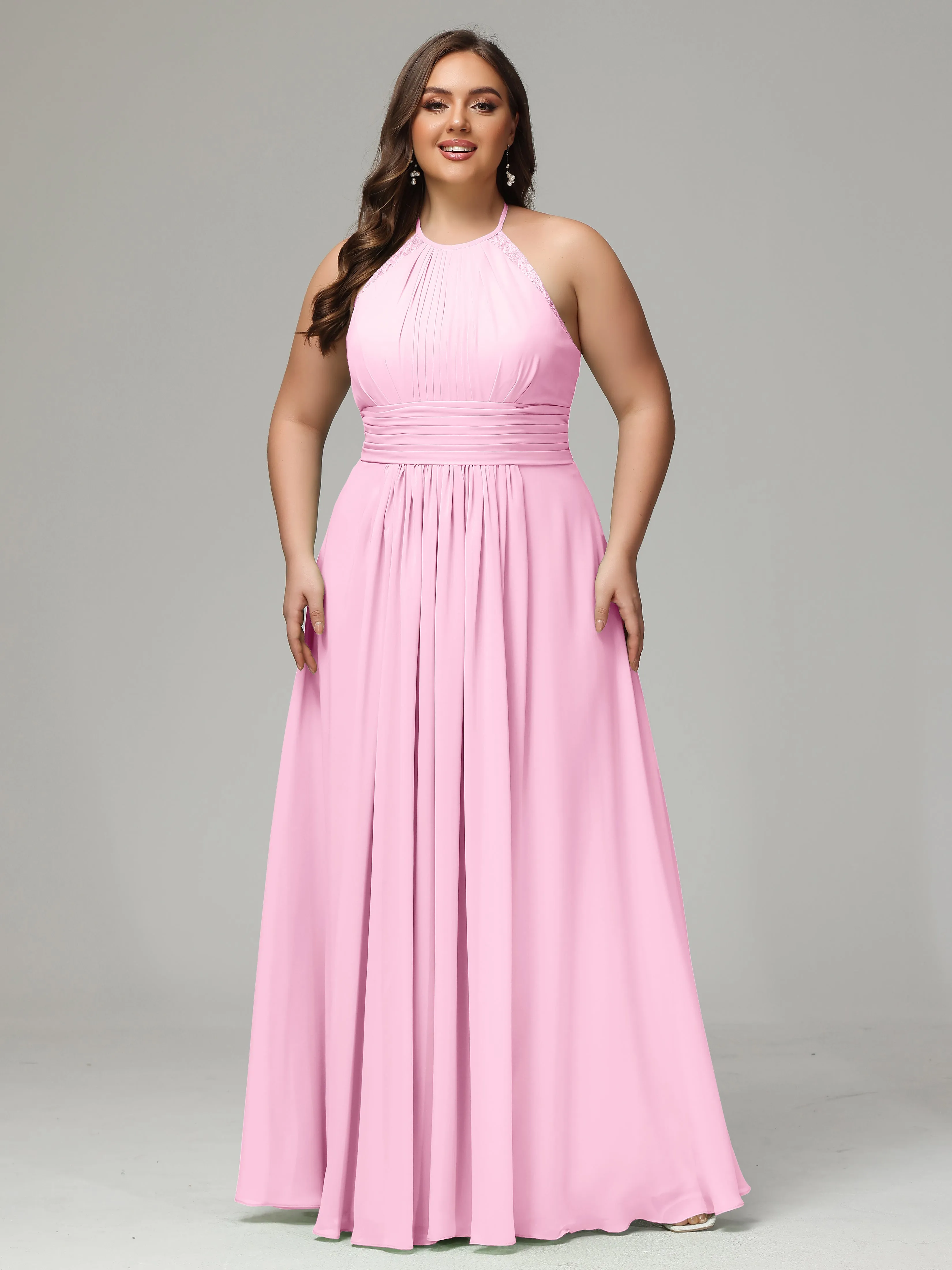Halter Sleeveless Chiffon Long Plus Bridesmaid Dresses