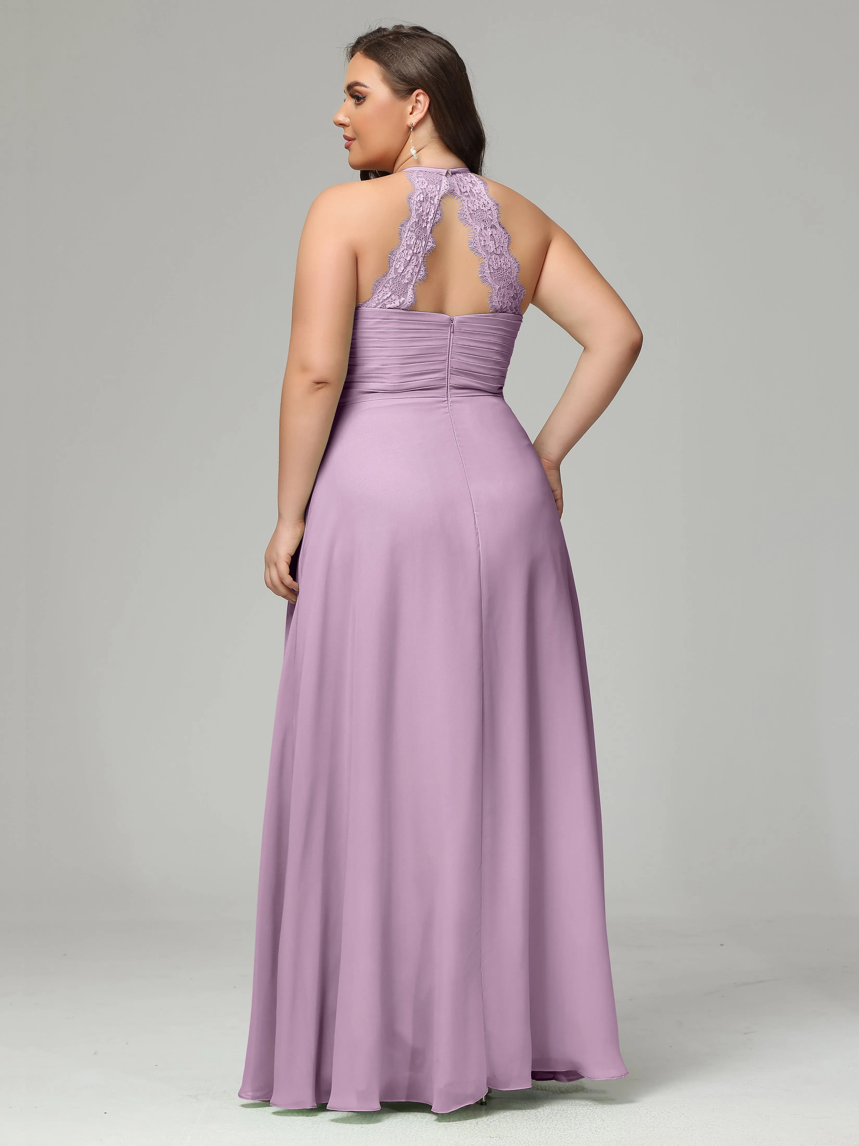 Halter Sleeveless Chiffon Long Plus Bridesmaid Dresses