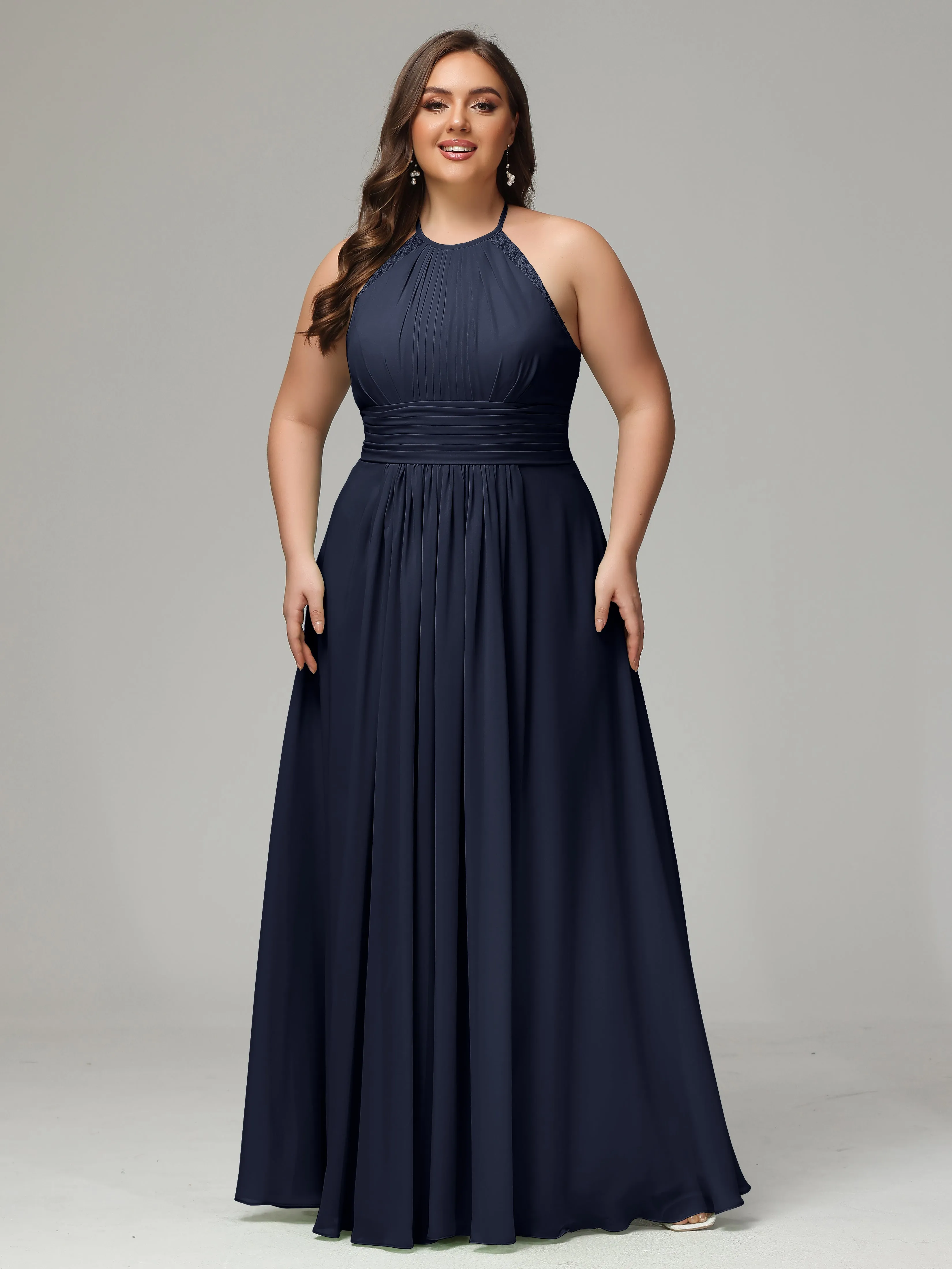 Halter Sleeveless Chiffon Long Plus Bridesmaid Dresses