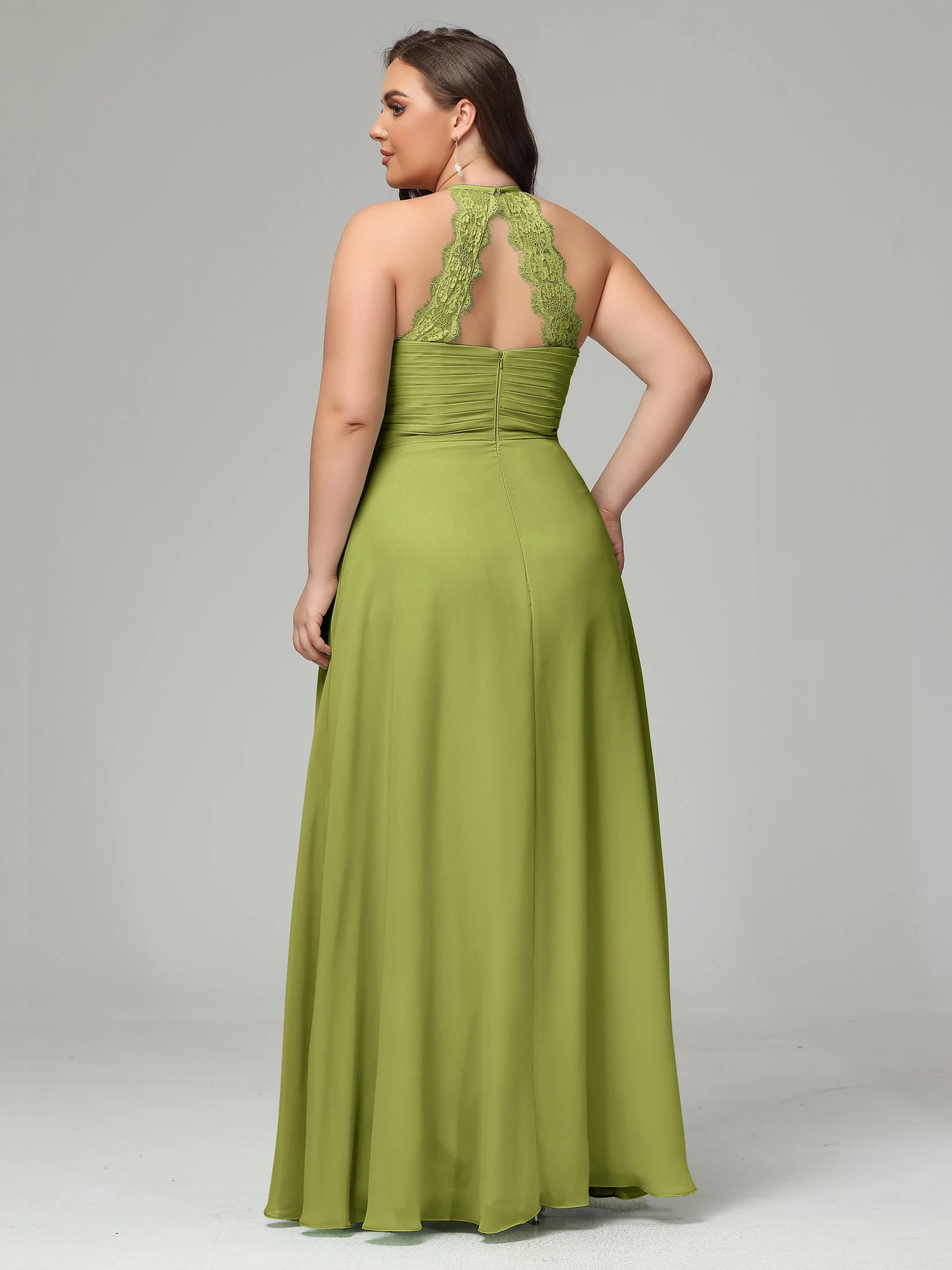 Halter Sleeveless Chiffon Long Plus Bridesmaid Dresses