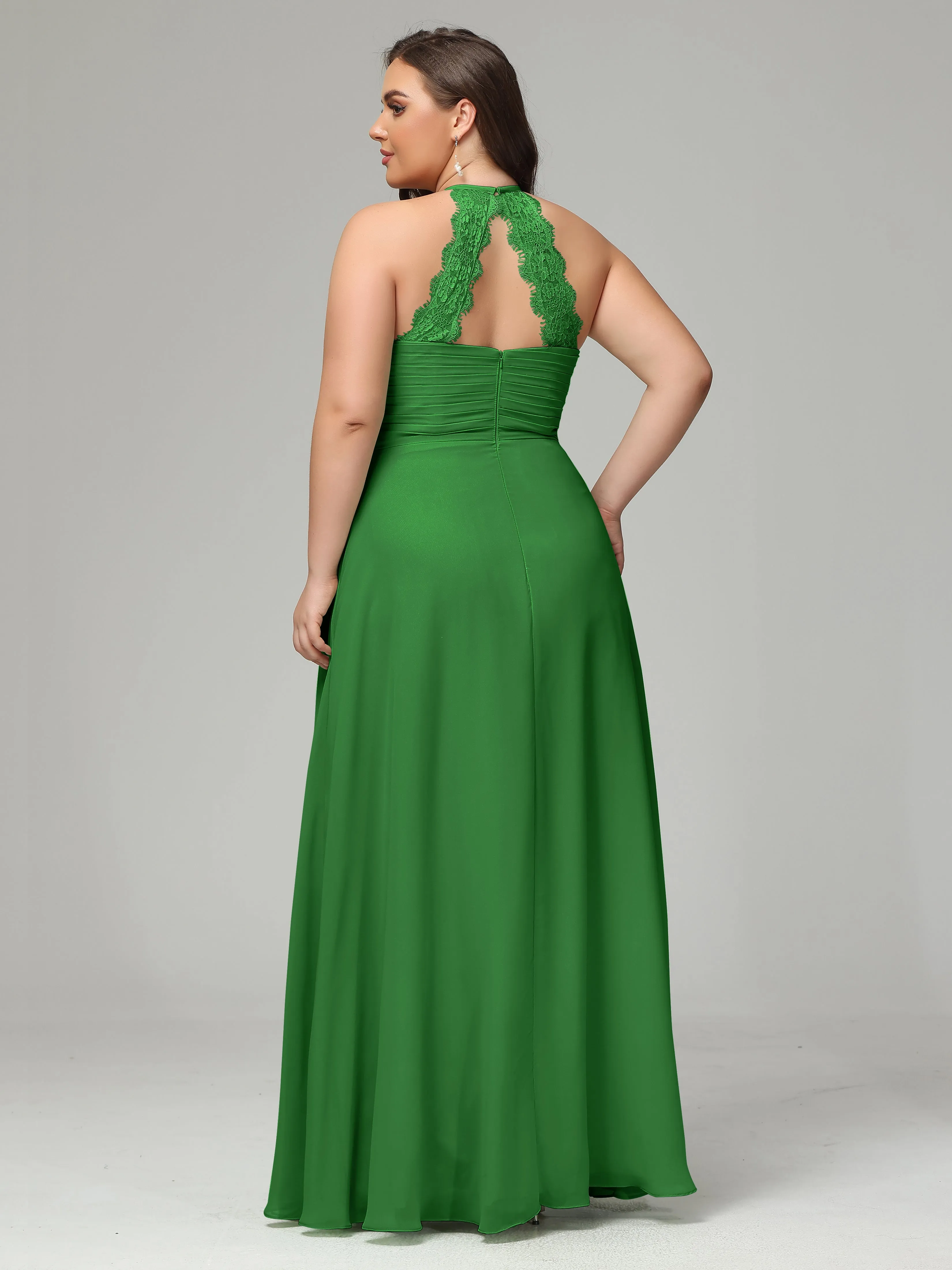 Halter Sleeveless Chiffon Long Plus Bridesmaid Dresses