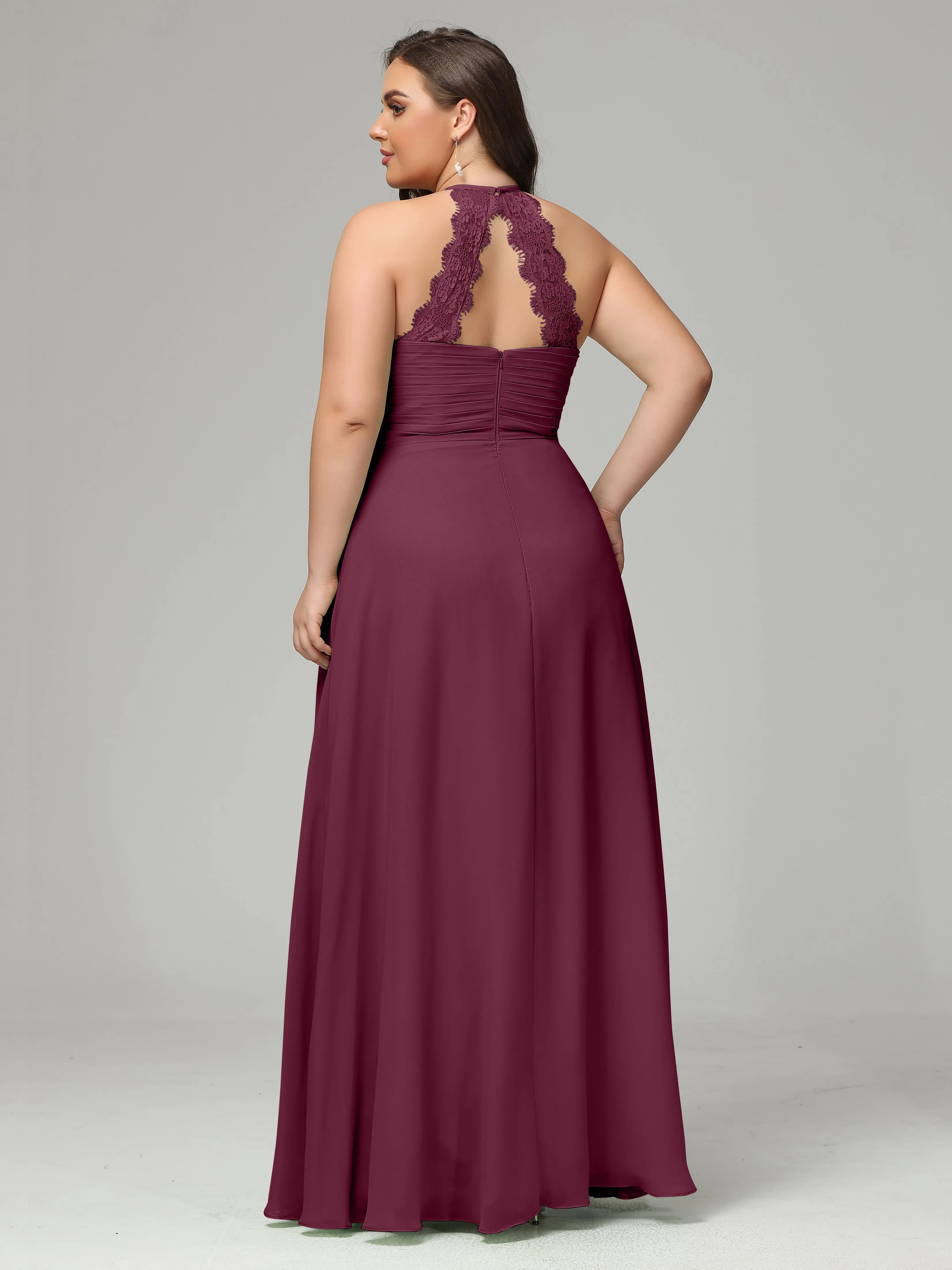 Halter Sleeveless Chiffon Long Plus Bridesmaid Dresses