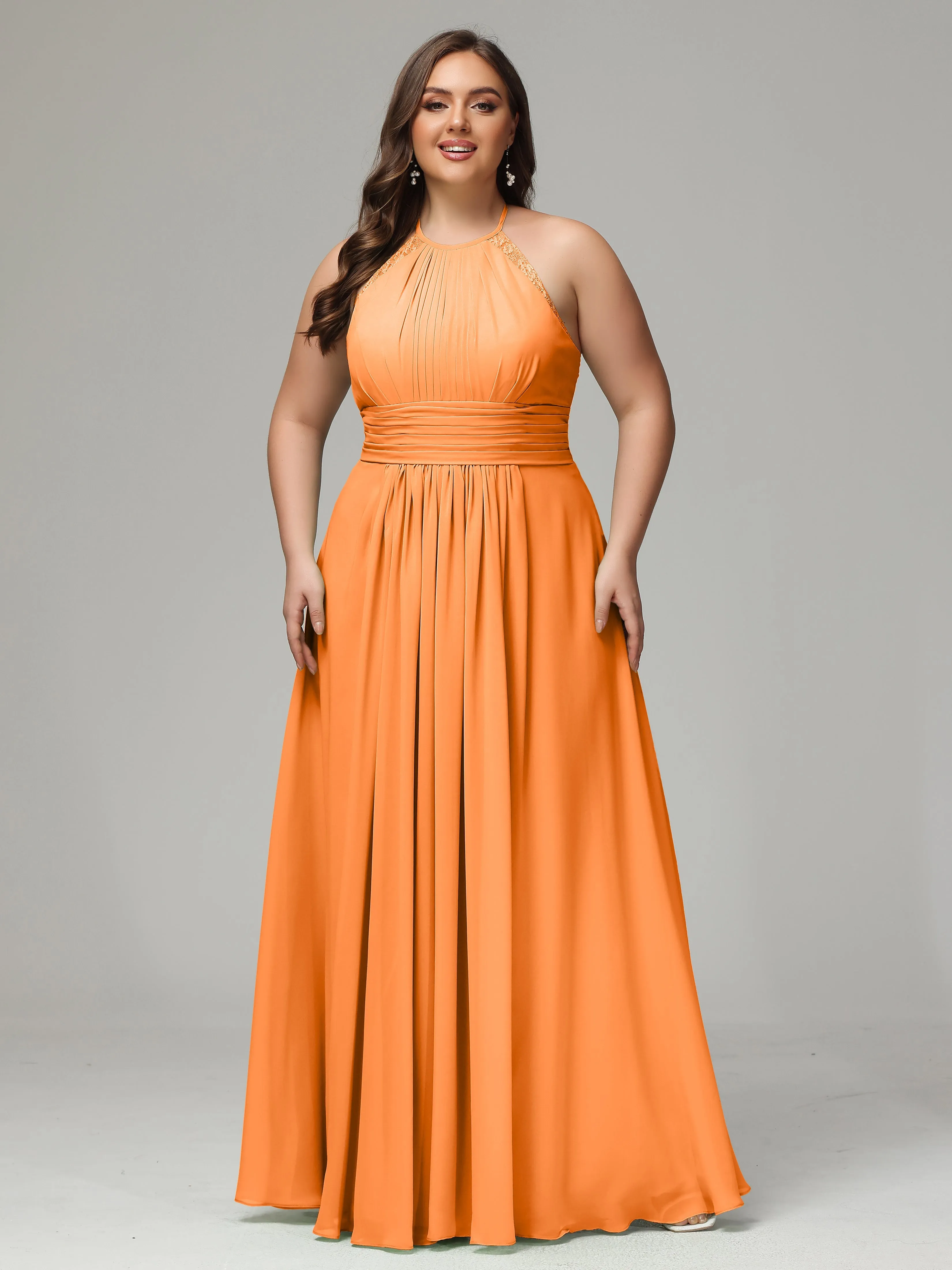 Halter Sleeveless Chiffon Long Plus Bridesmaid Dresses