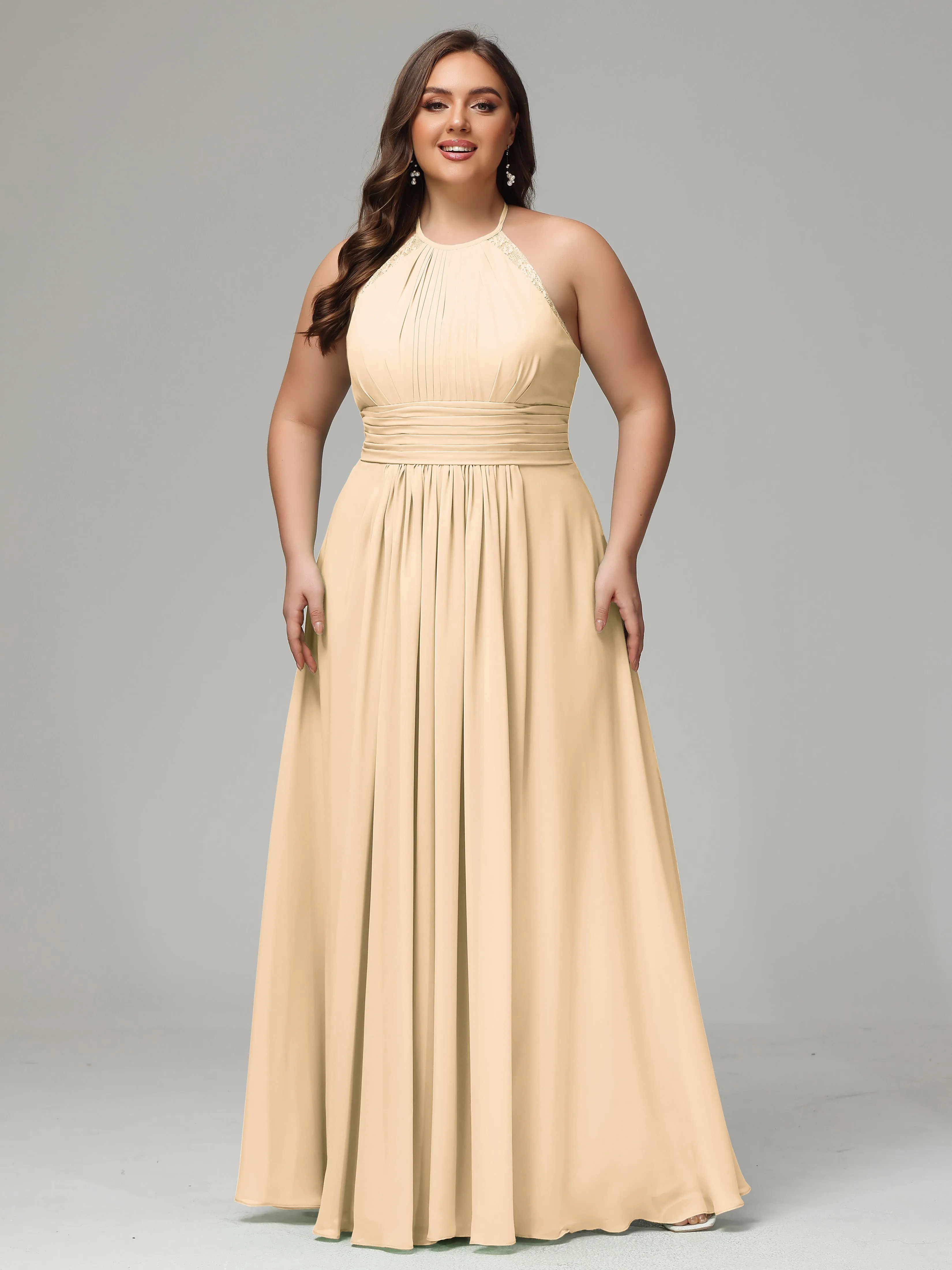 Halter Sleeveless Chiffon Long Plus Bridesmaid Dresses