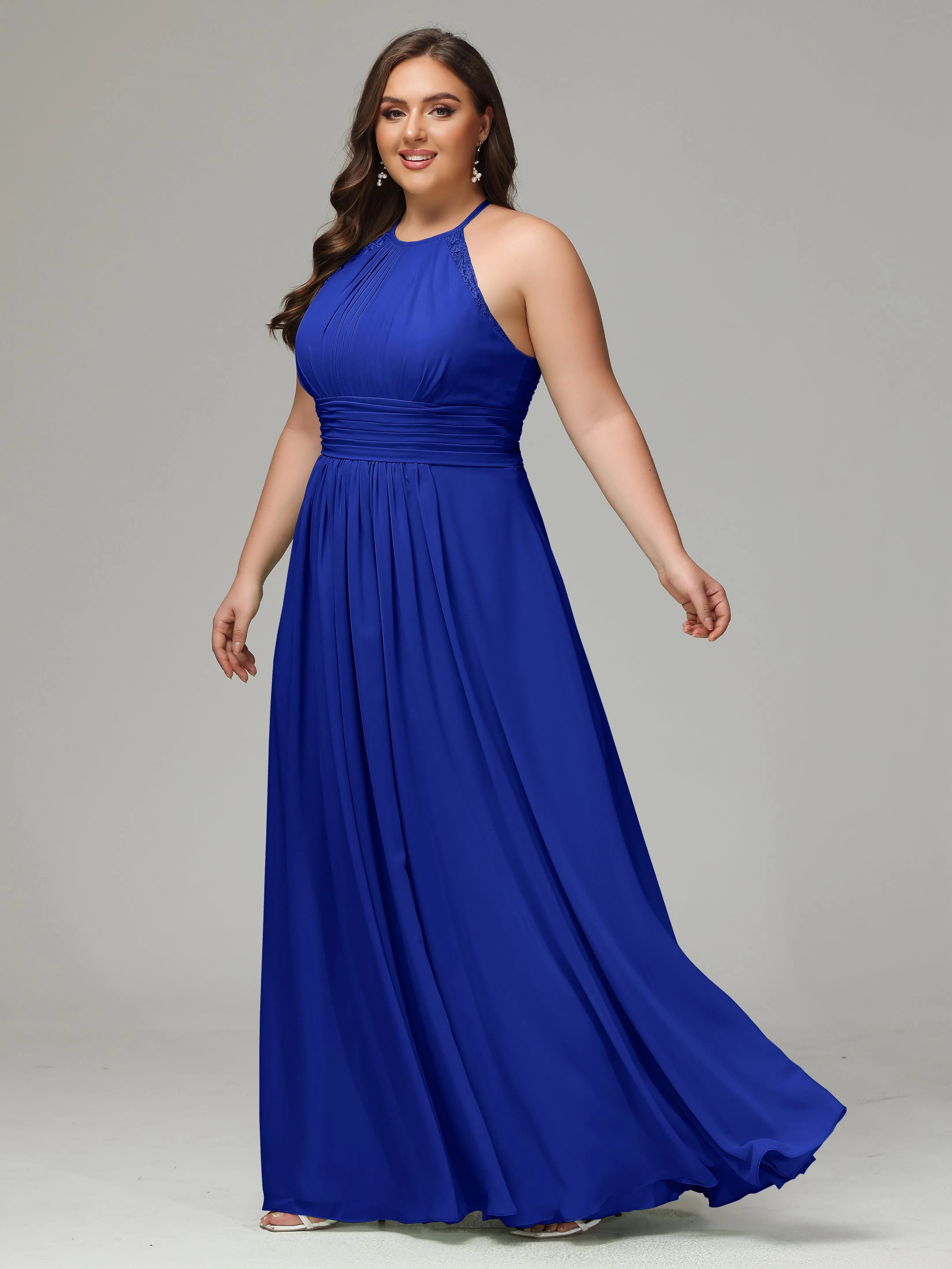 Halter Sleeveless Chiffon Long Plus Bridesmaid Dresses