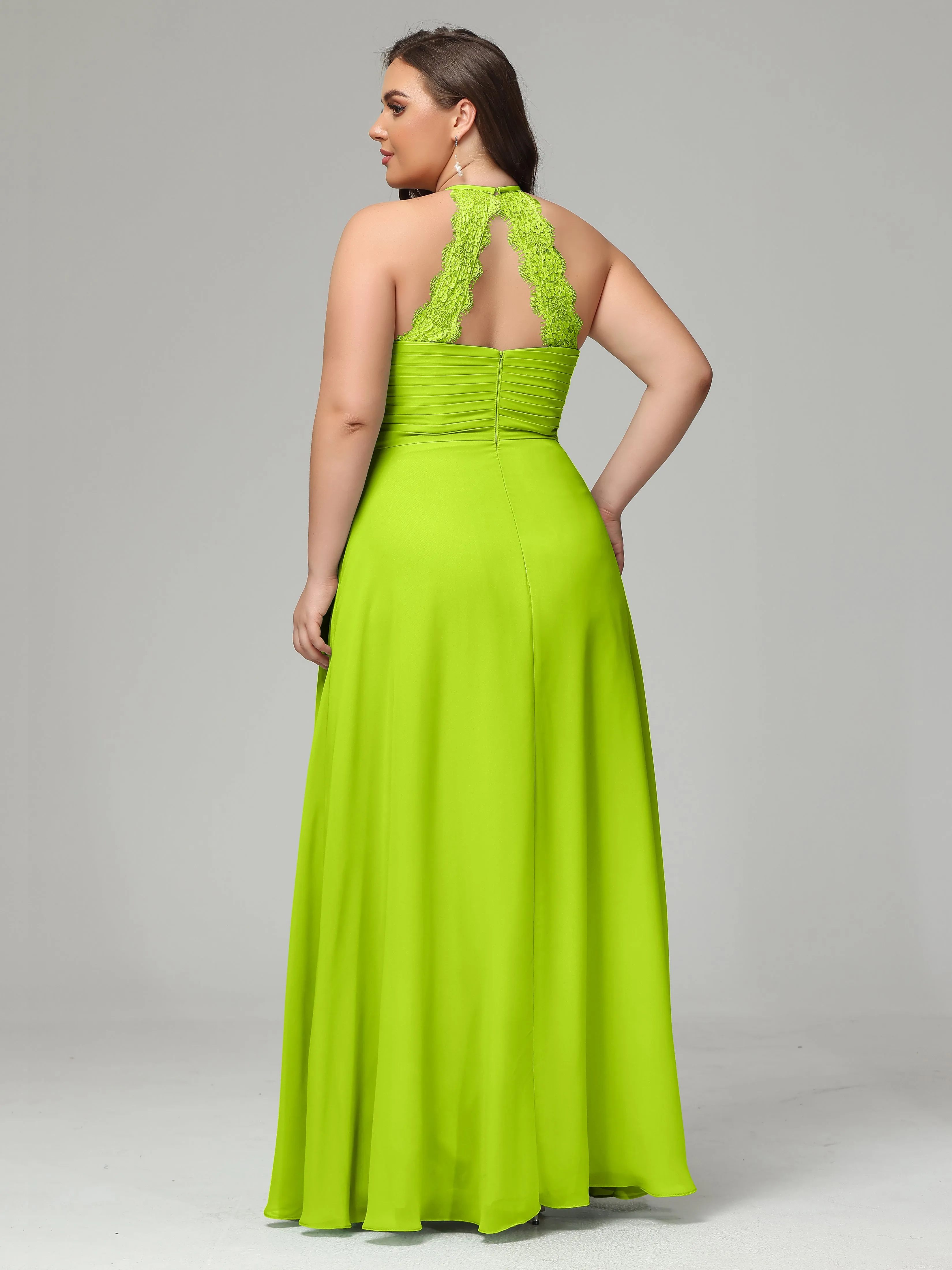 Halter Sleeveless Chiffon Long Plus Bridesmaid Dresses