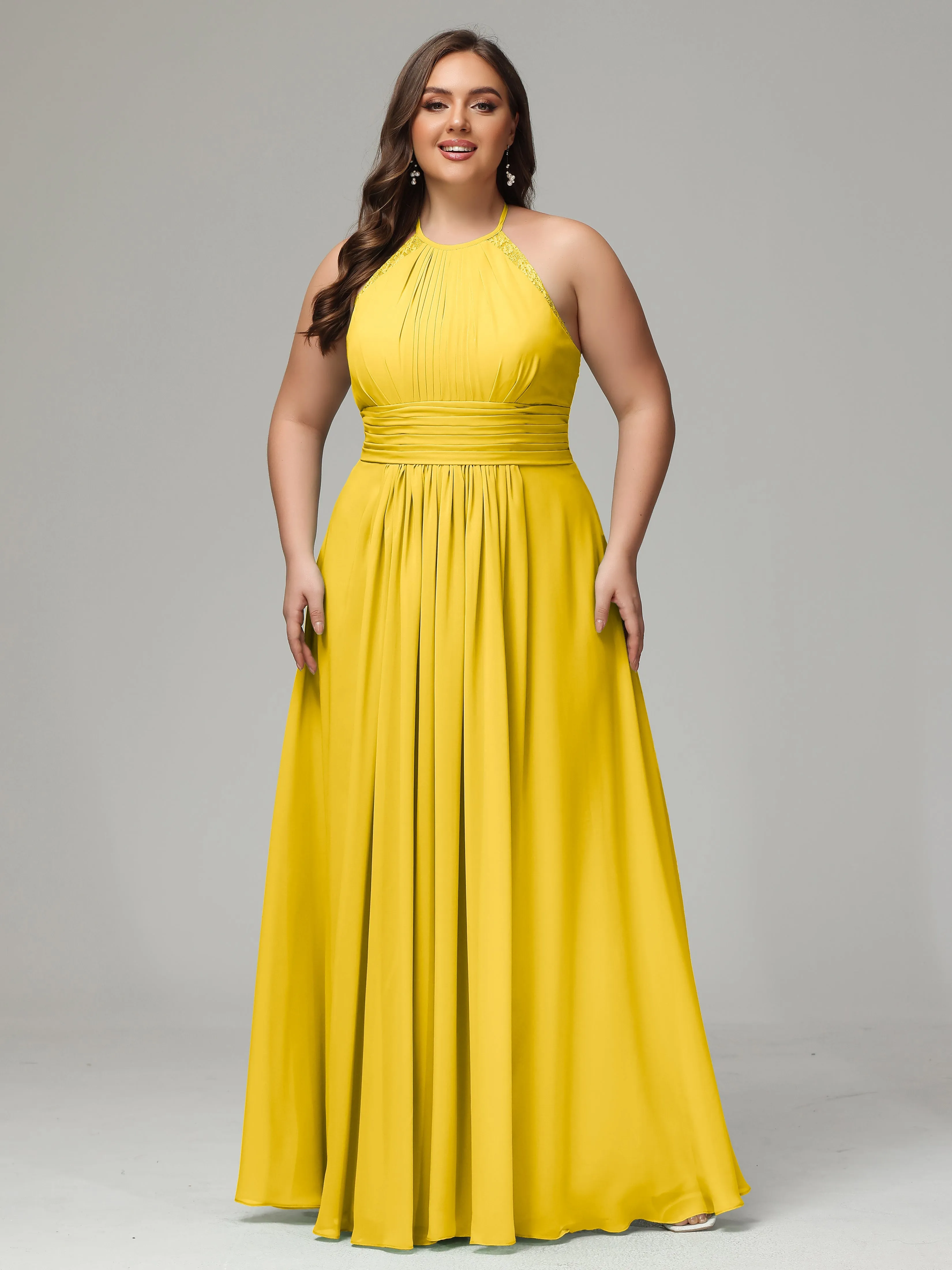 Halter Sleeveless Chiffon Long Plus Bridesmaid Dresses