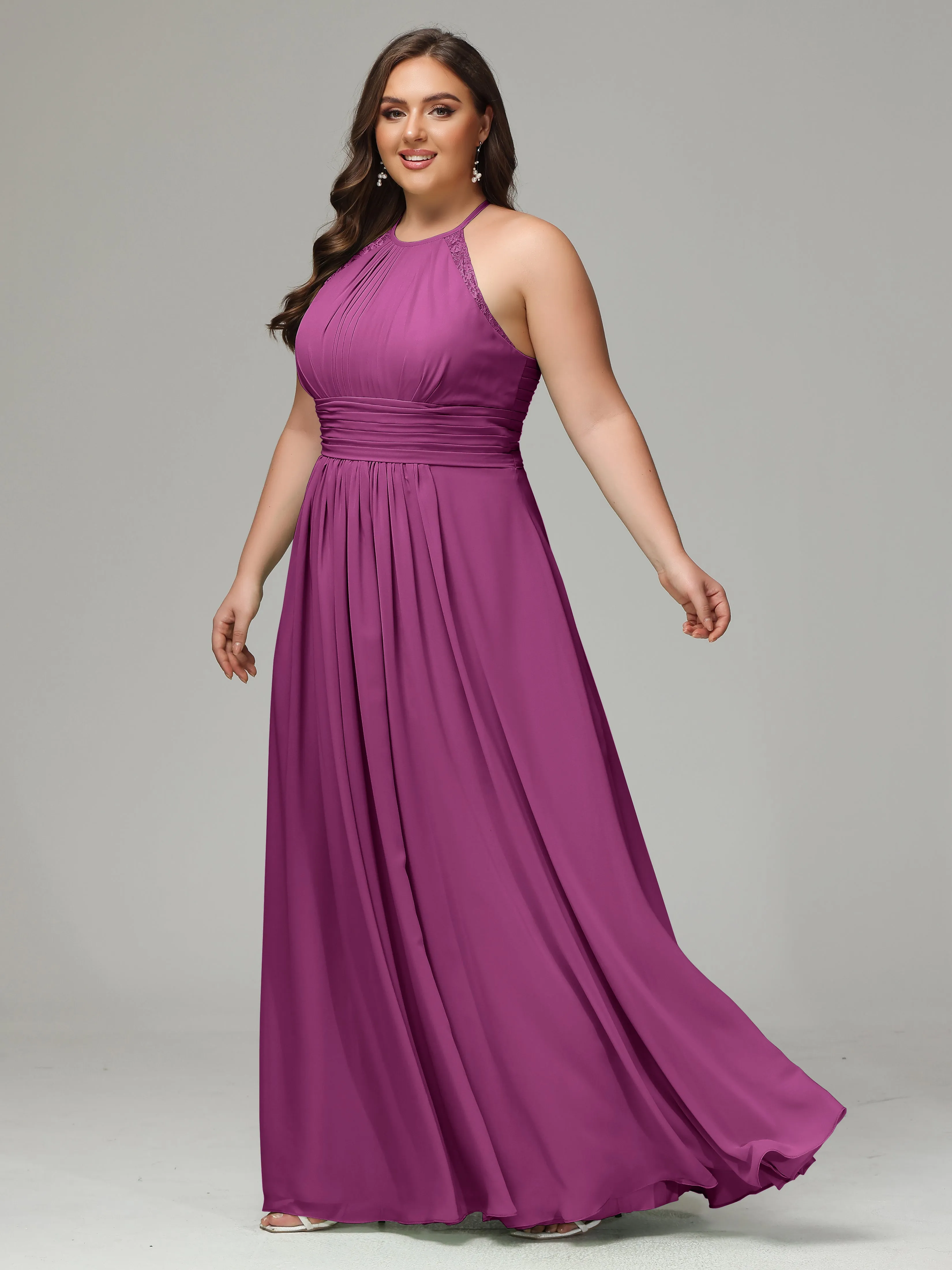 Halter Sleeveless Chiffon Long Plus Bridesmaid Dresses