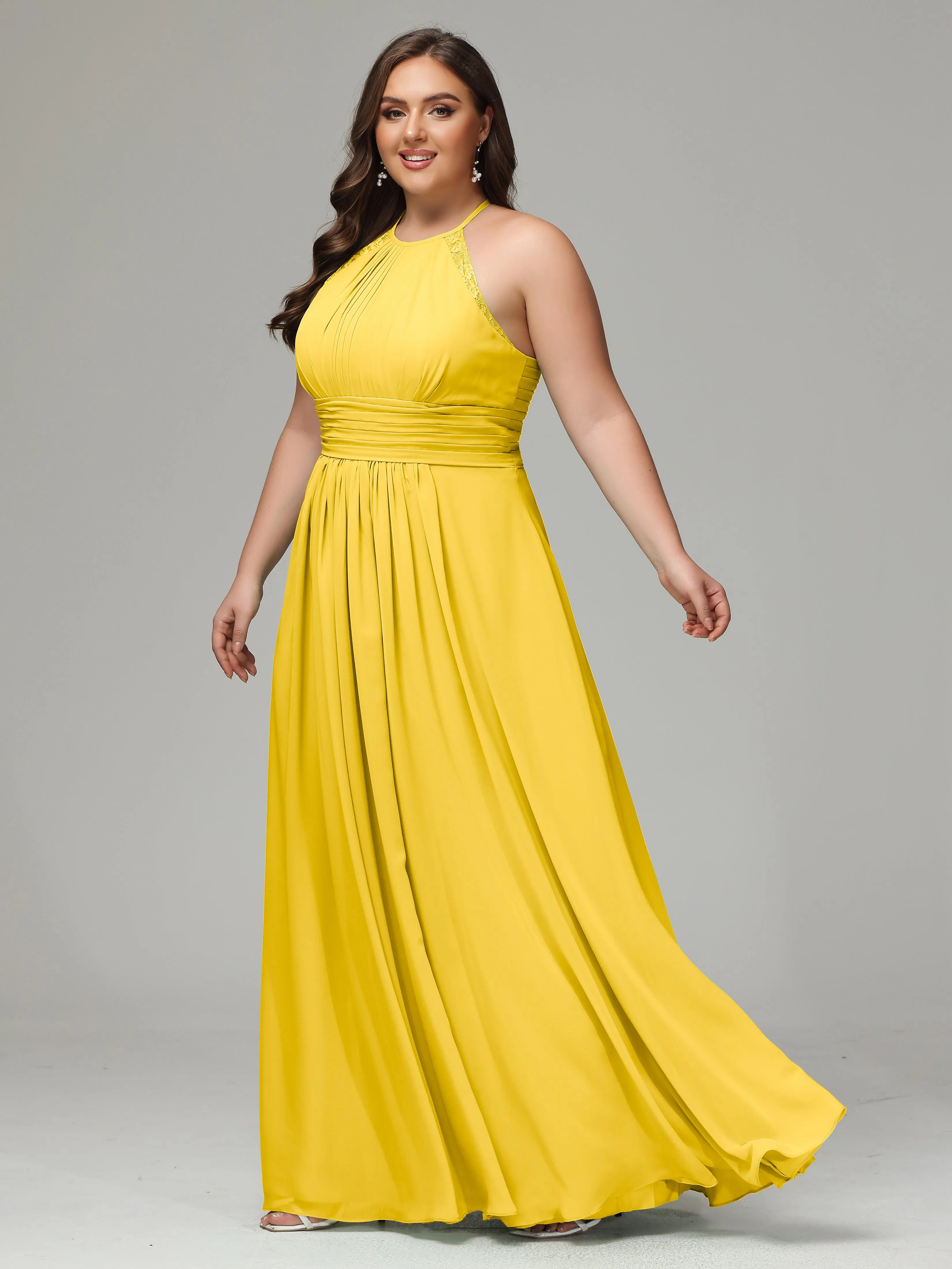Halter Sleeveless Chiffon Long Plus Bridesmaid Dresses