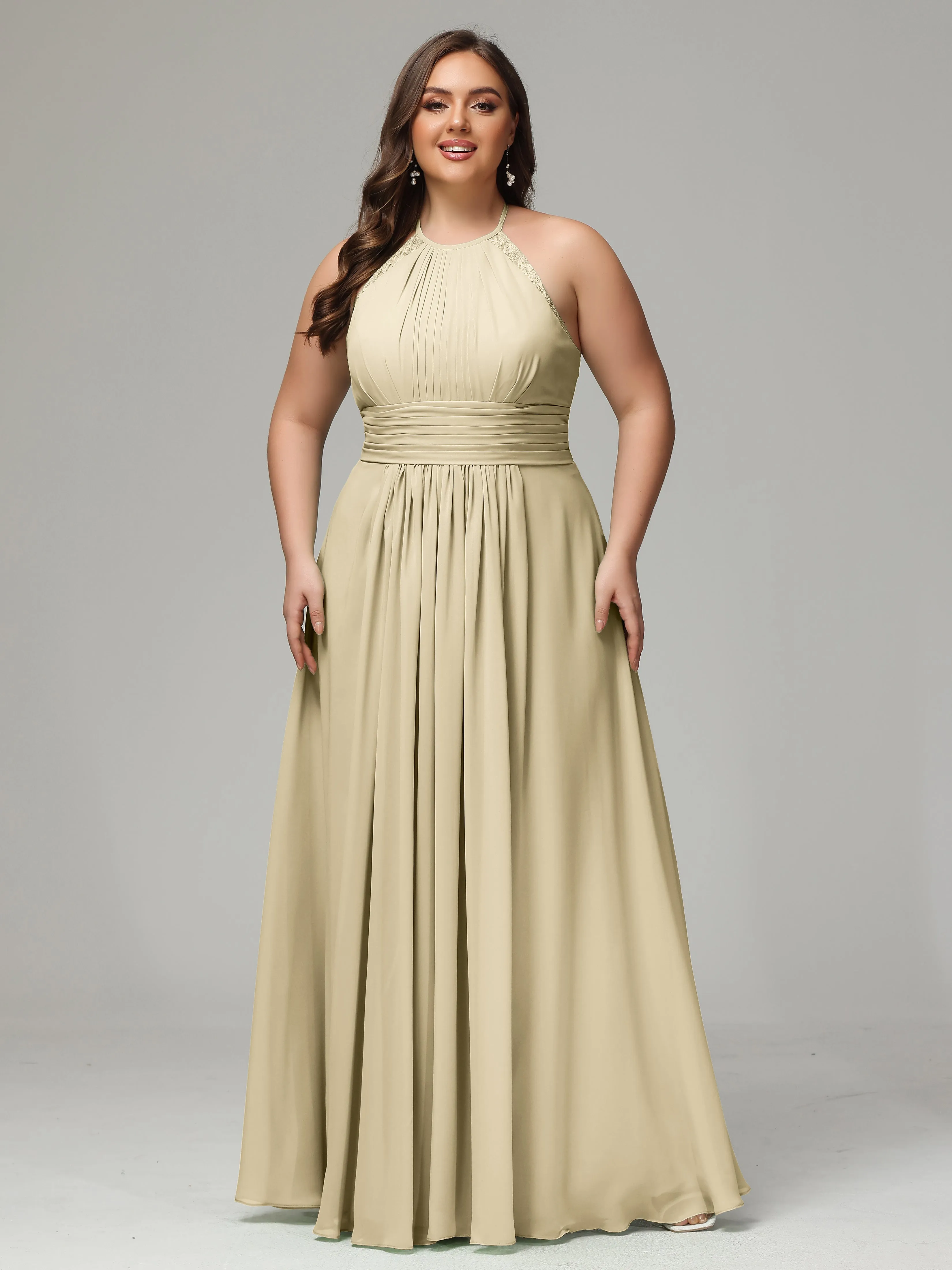 Halter Sleeveless Chiffon Long Plus Bridesmaid Dresses