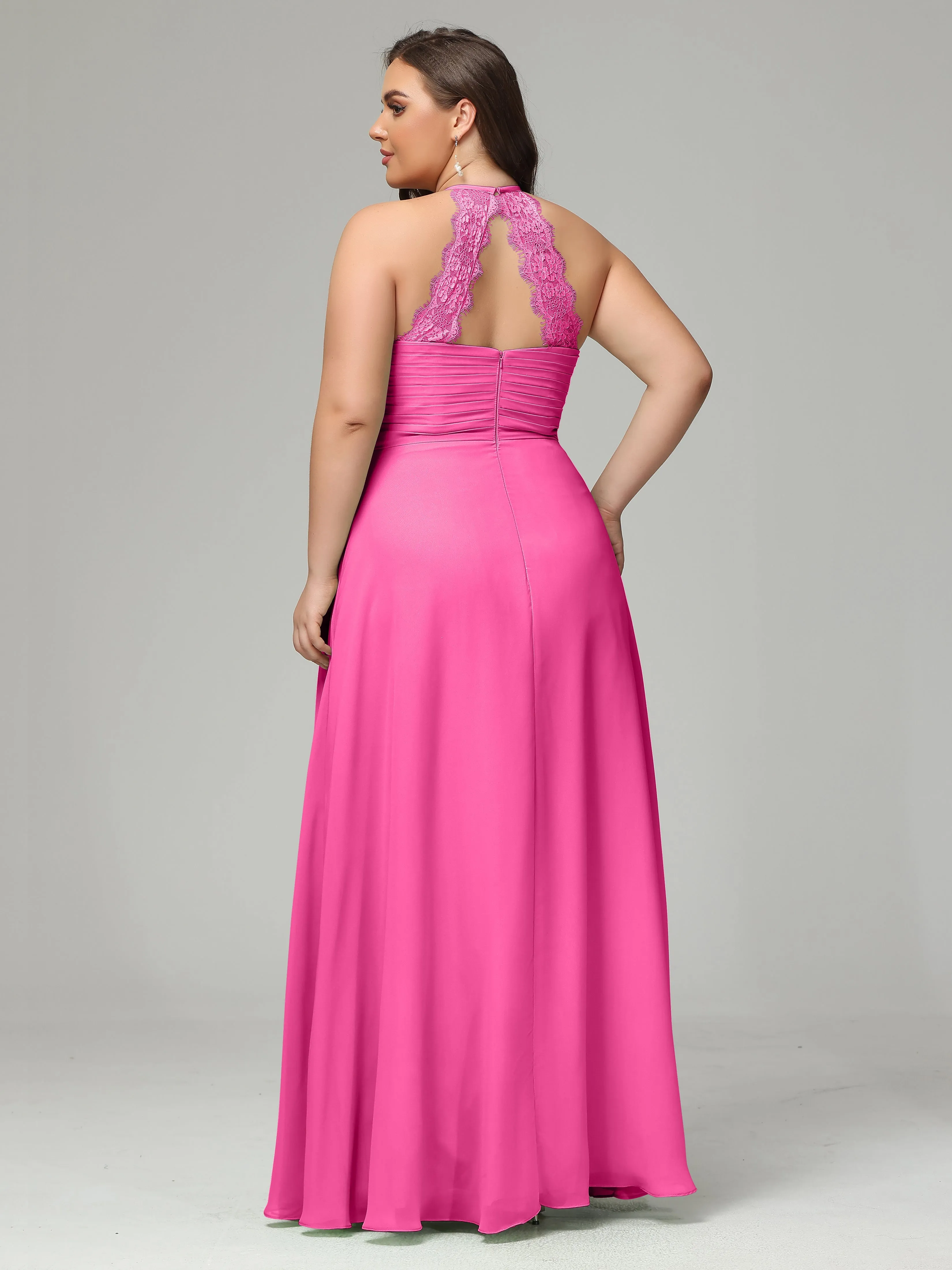 Halter Sleeveless Chiffon Long Plus Bridesmaid Dresses