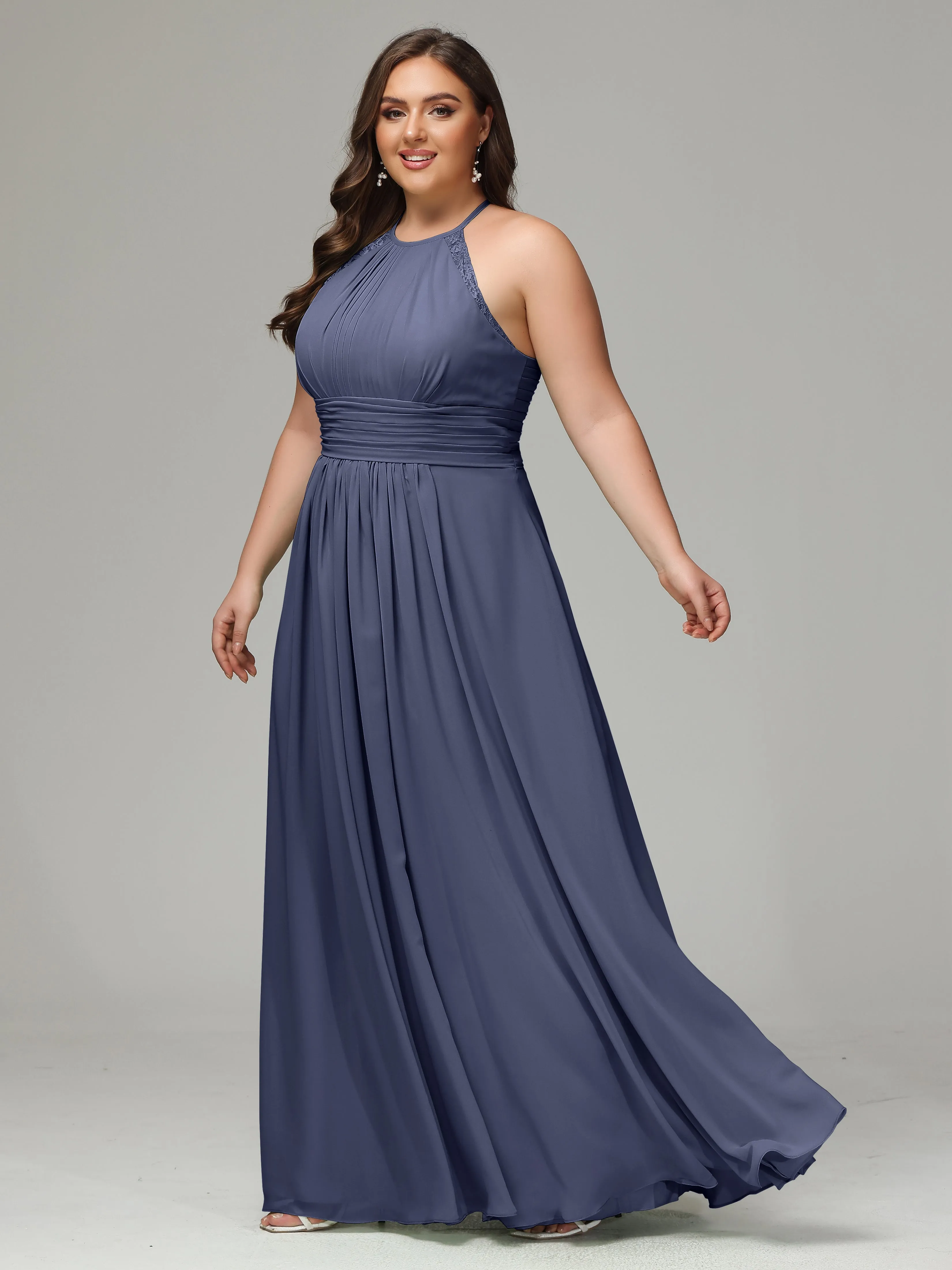 Halter Sleeveless Chiffon Long Plus Bridesmaid Dresses