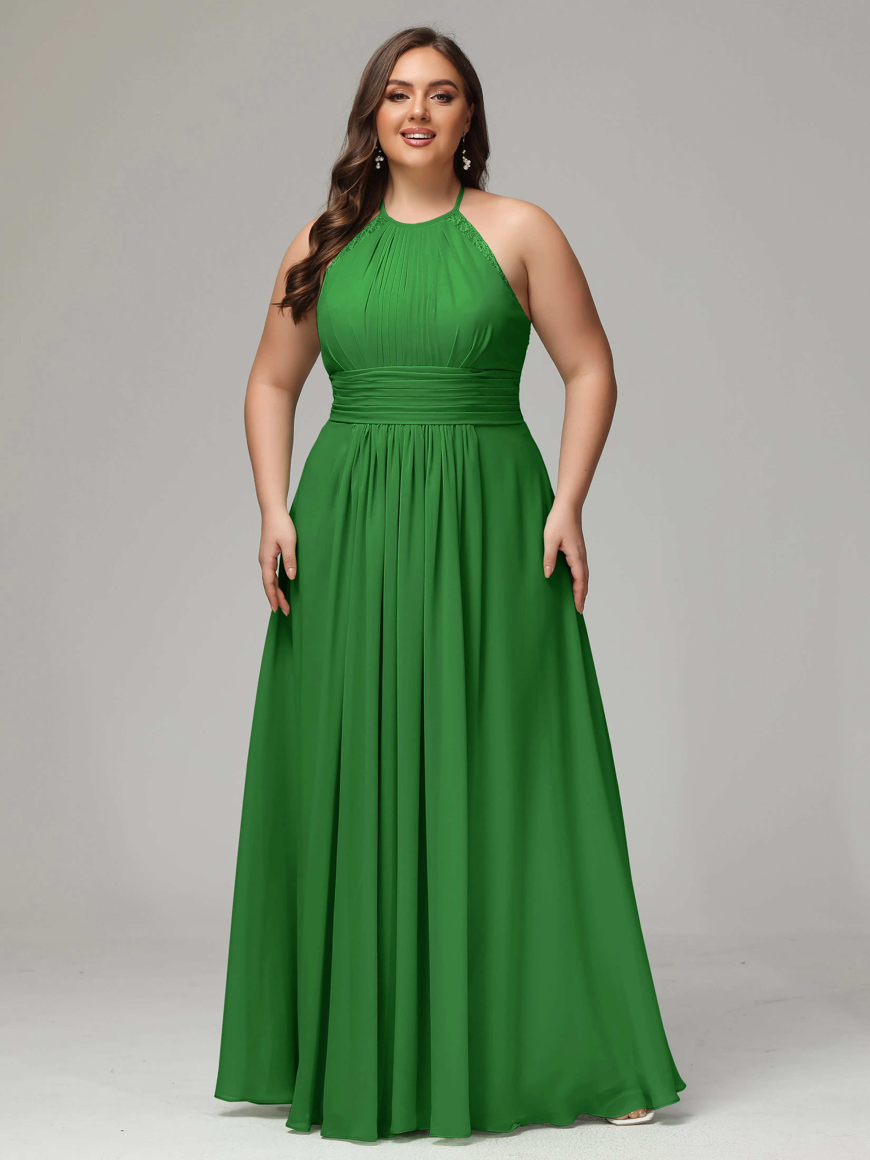 Halter Sleeveless Chiffon Long Plus Bridesmaid Dresses