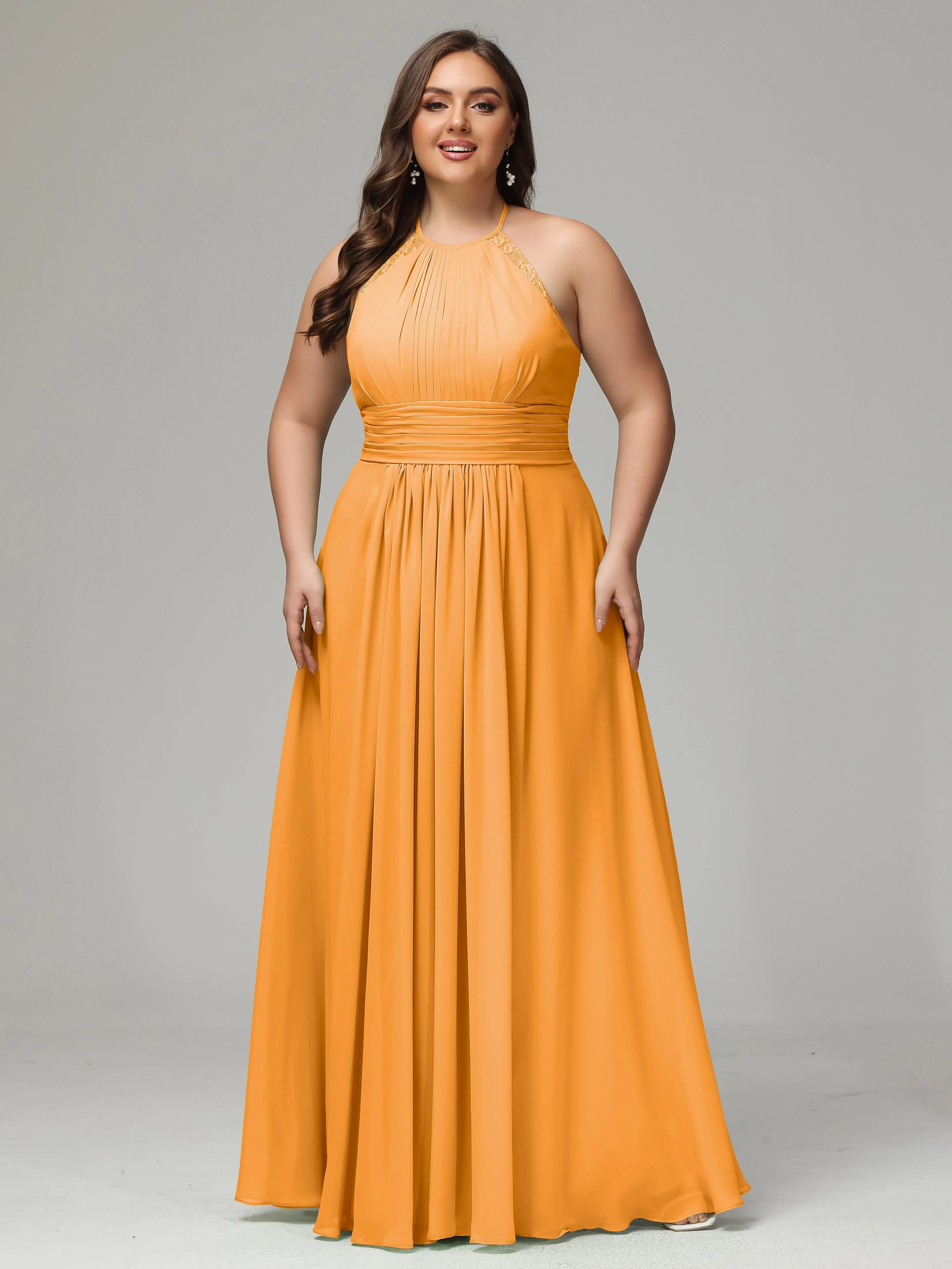Halter Sleeveless Chiffon Long Plus Bridesmaid Dresses
