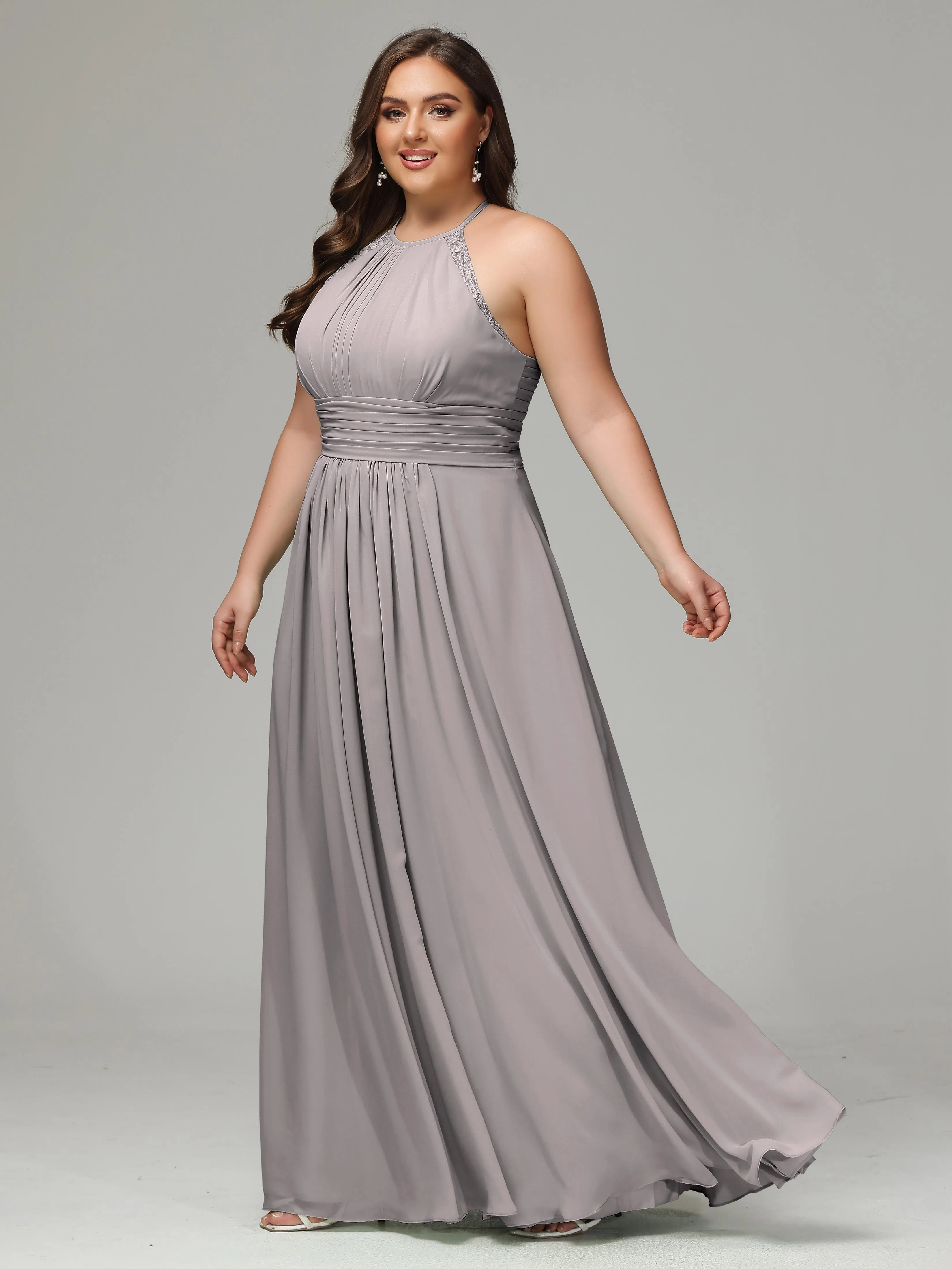 Halter Sleeveless Chiffon Long Plus Bridesmaid Dresses