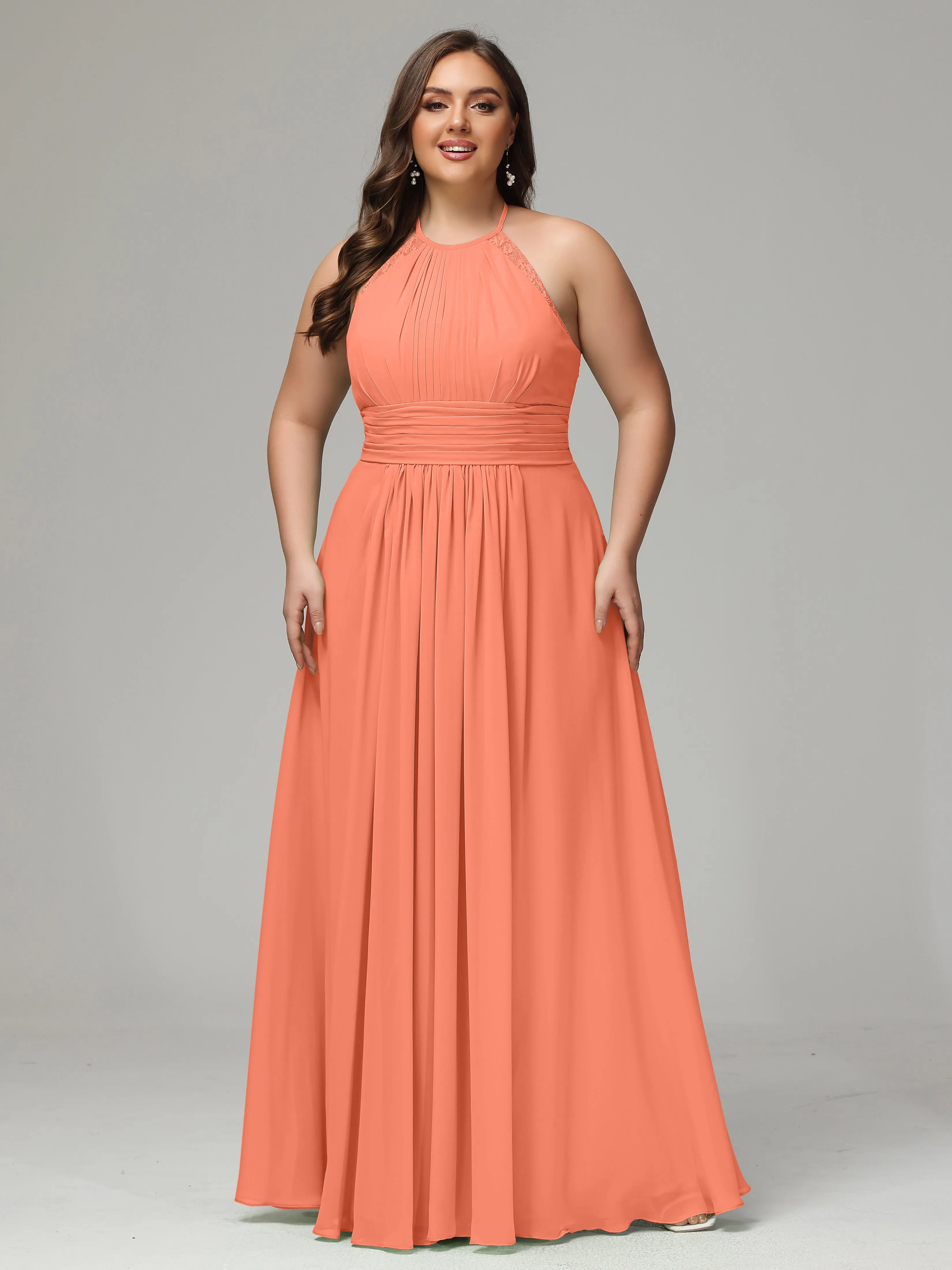 Halter Sleeveless Chiffon Long Plus Bridesmaid Dresses