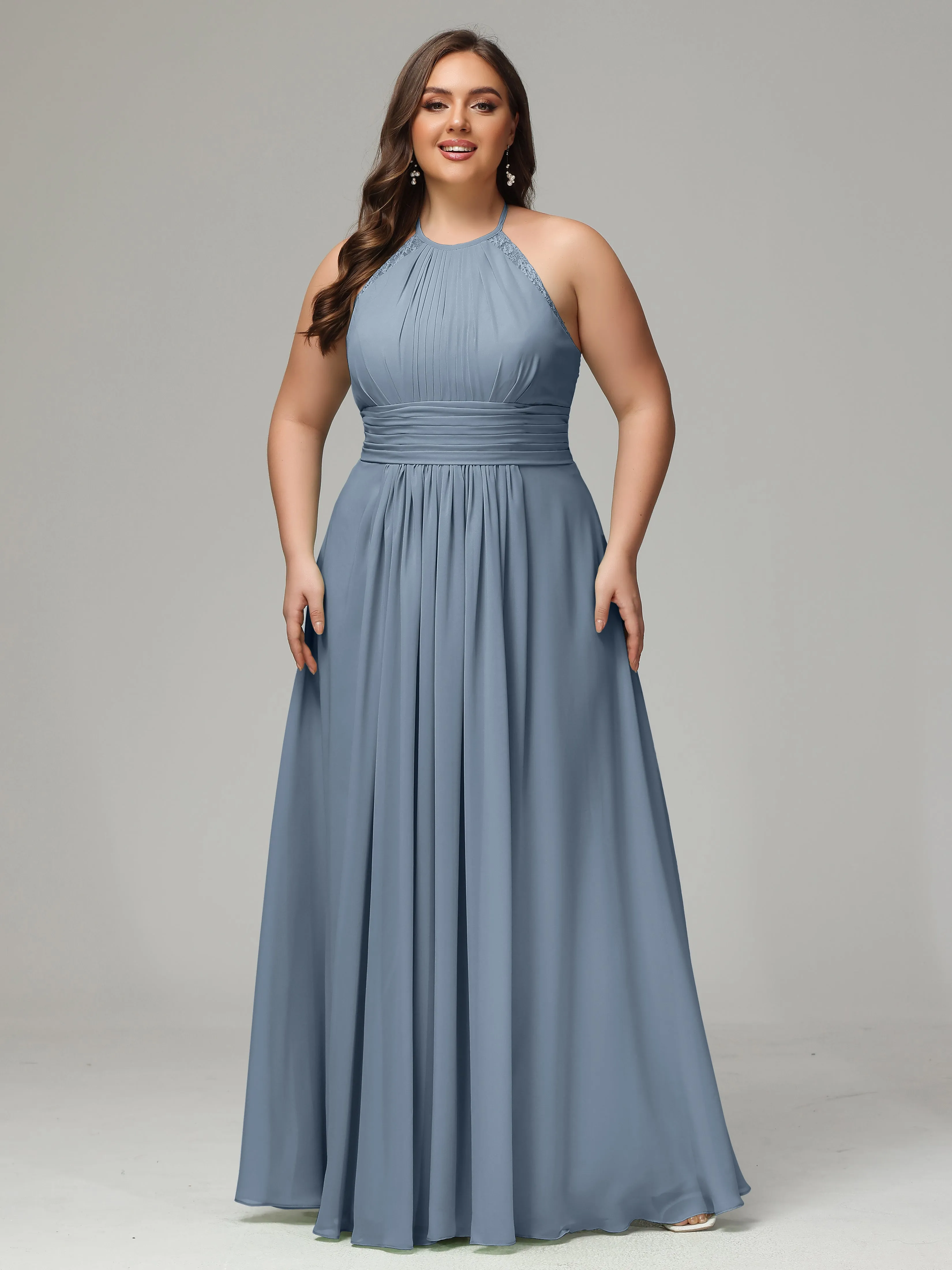 Halter Sleeveless Chiffon Long Plus Bridesmaid Dresses