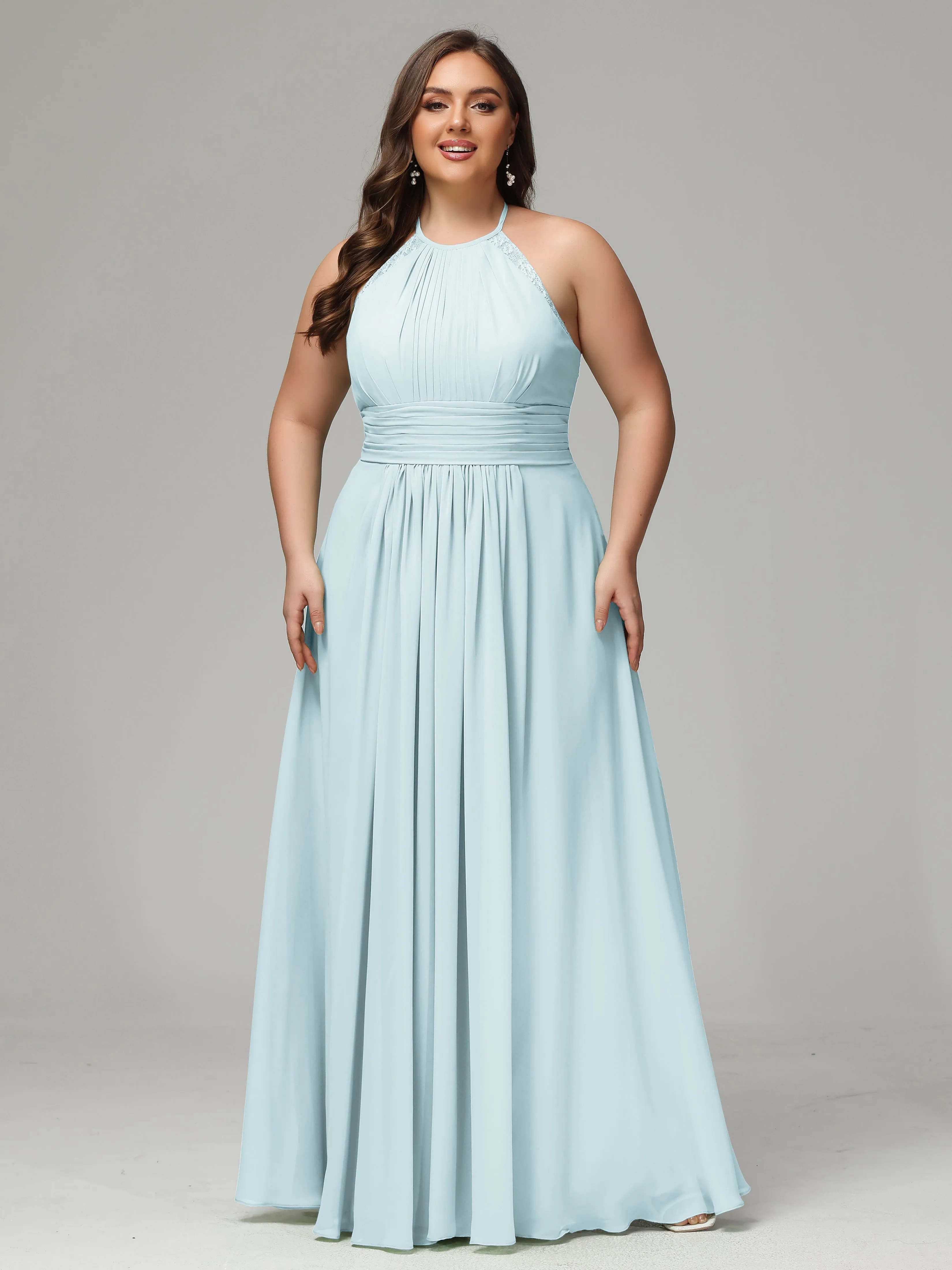 Halter Sleeveless Chiffon Long Plus Bridesmaid Dresses