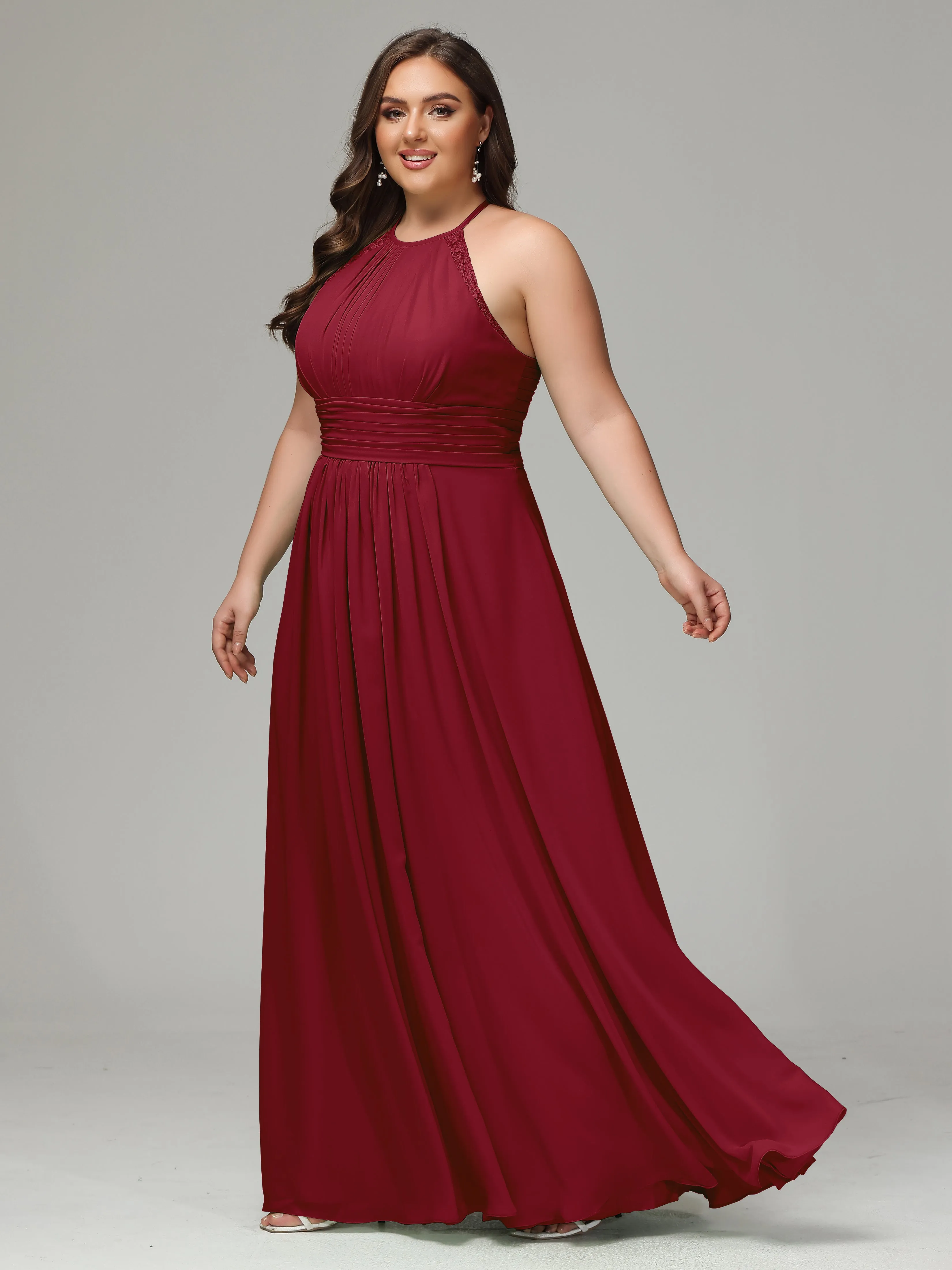 Halter Sleeveless Chiffon Long Plus Bridesmaid Dresses