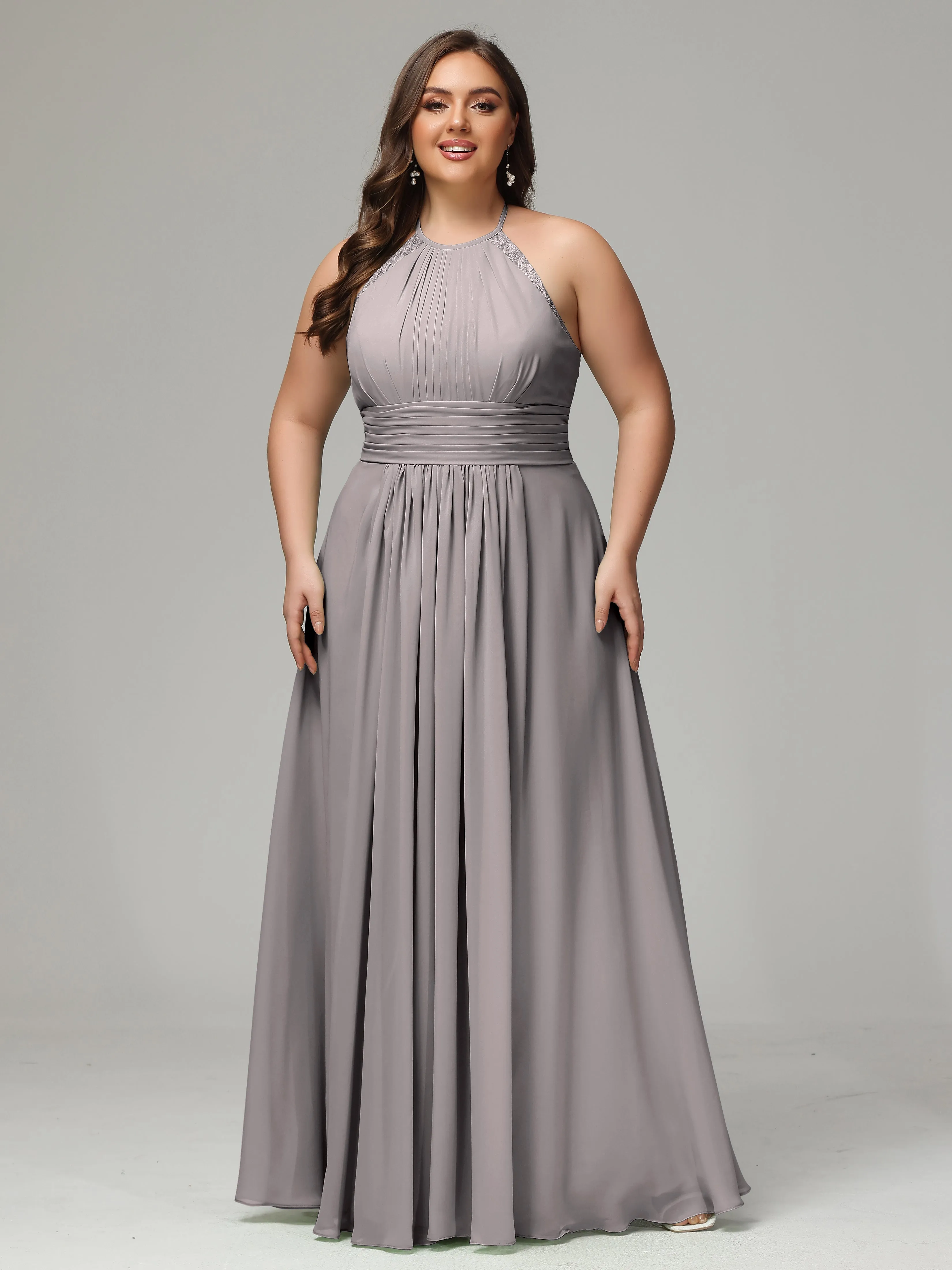 Halter Sleeveless Chiffon Long Plus Bridesmaid Dresses