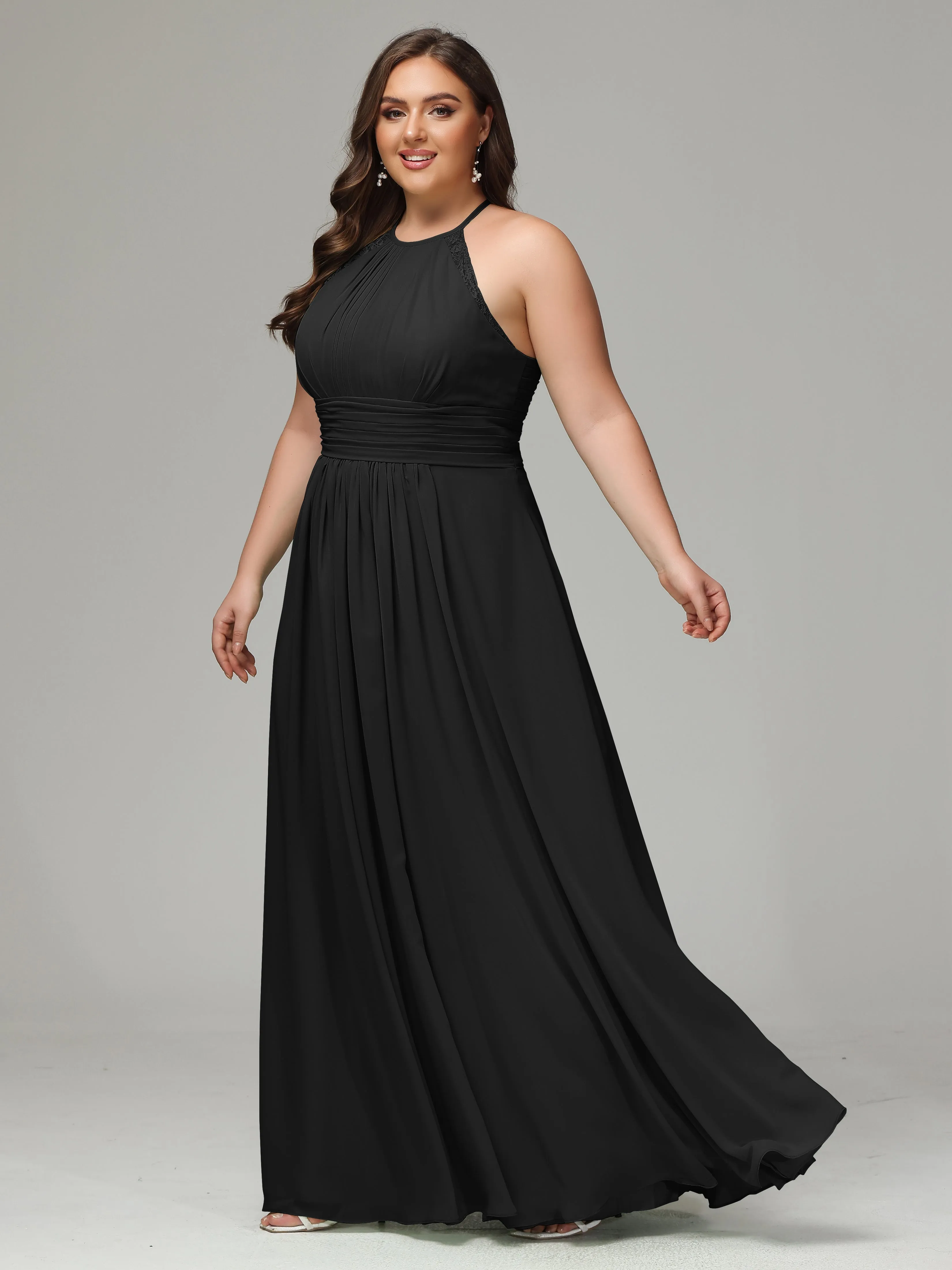 Halter Sleeveless Chiffon Long Plus Bridesmaid Dresses