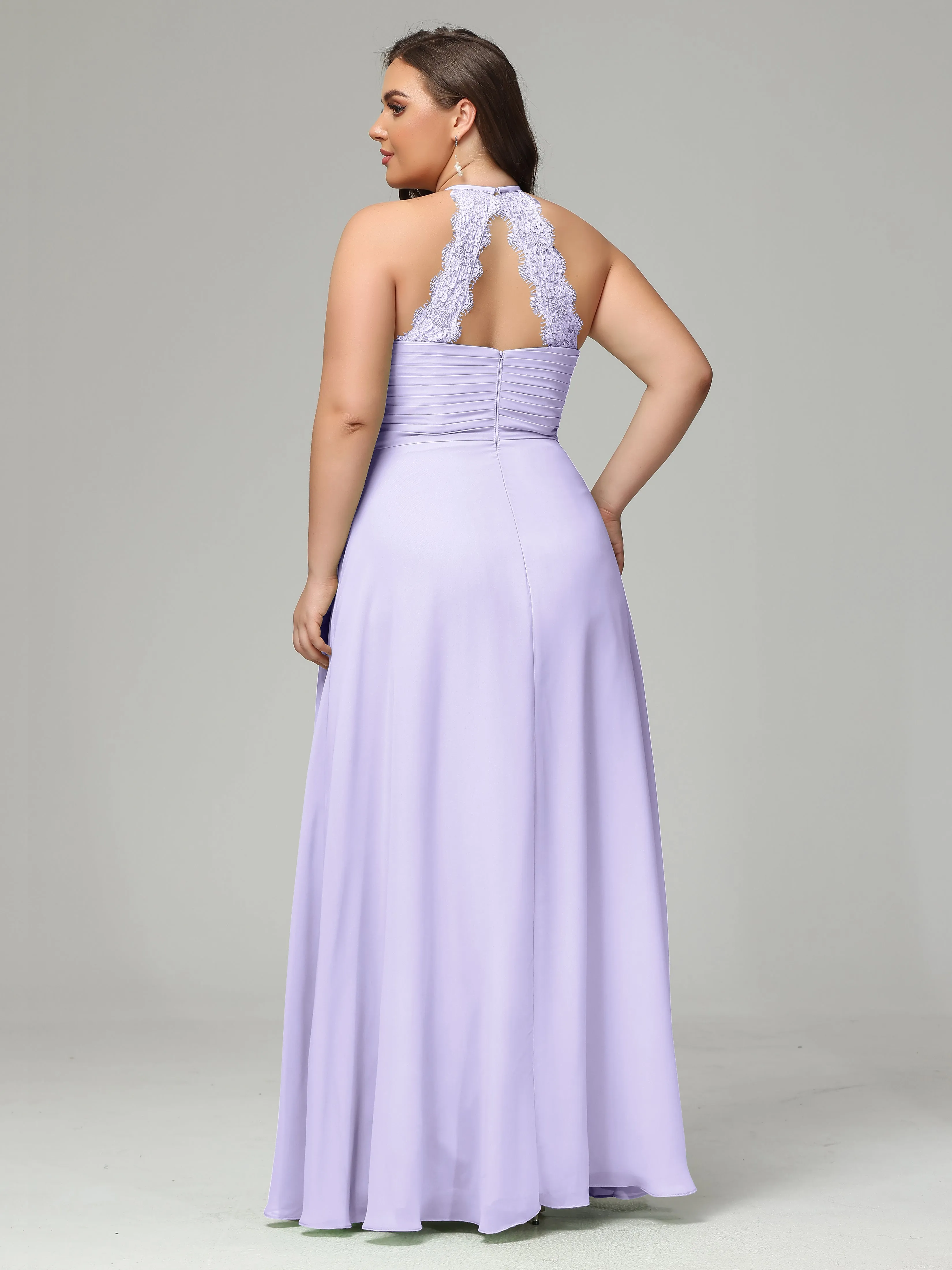 Halter Sleeveless Chiffon Long Plus Bridesmaid Dresses