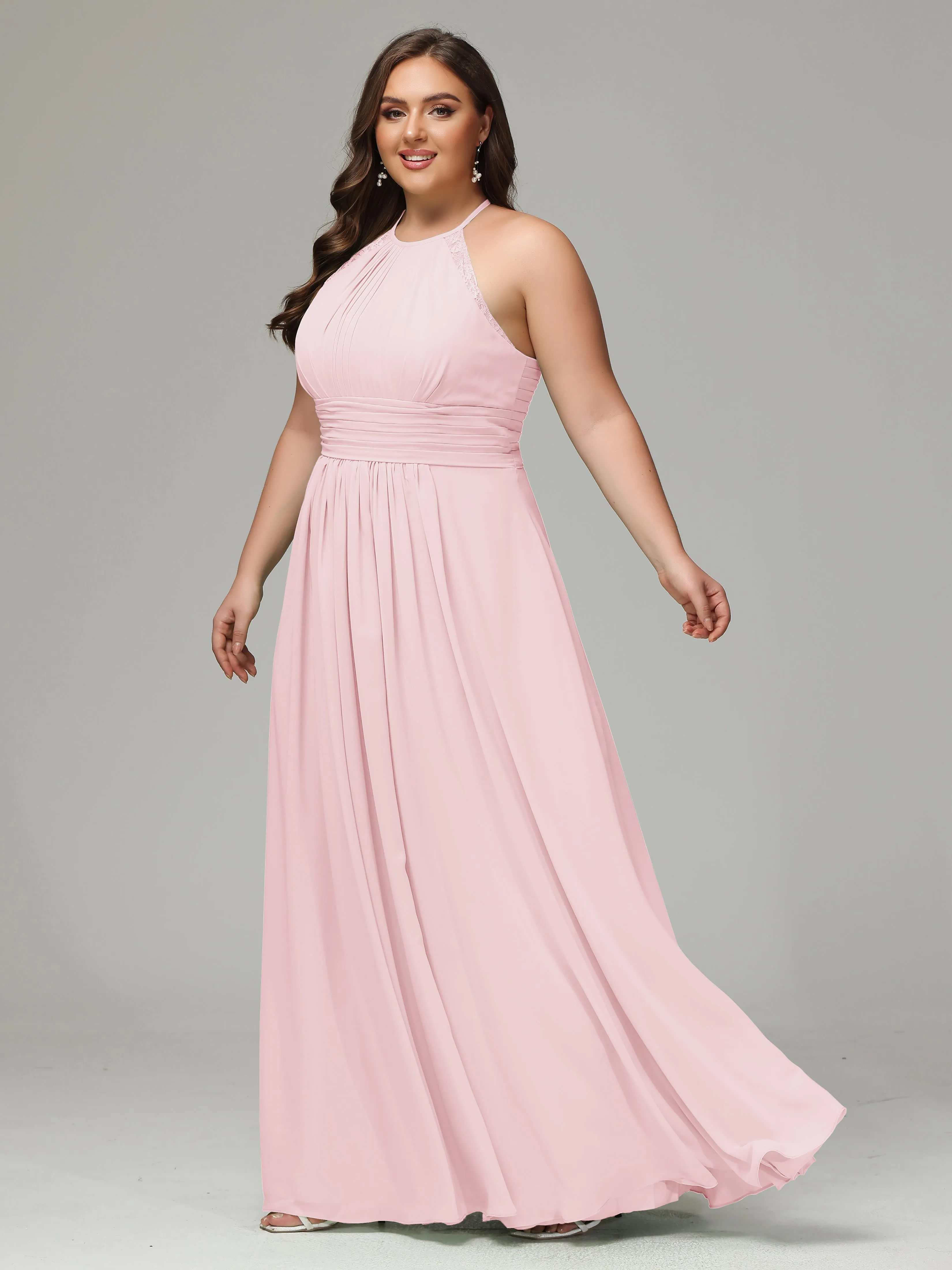 Halter Sleeveless Chiffon Long Plus Bridesmaid Dresses