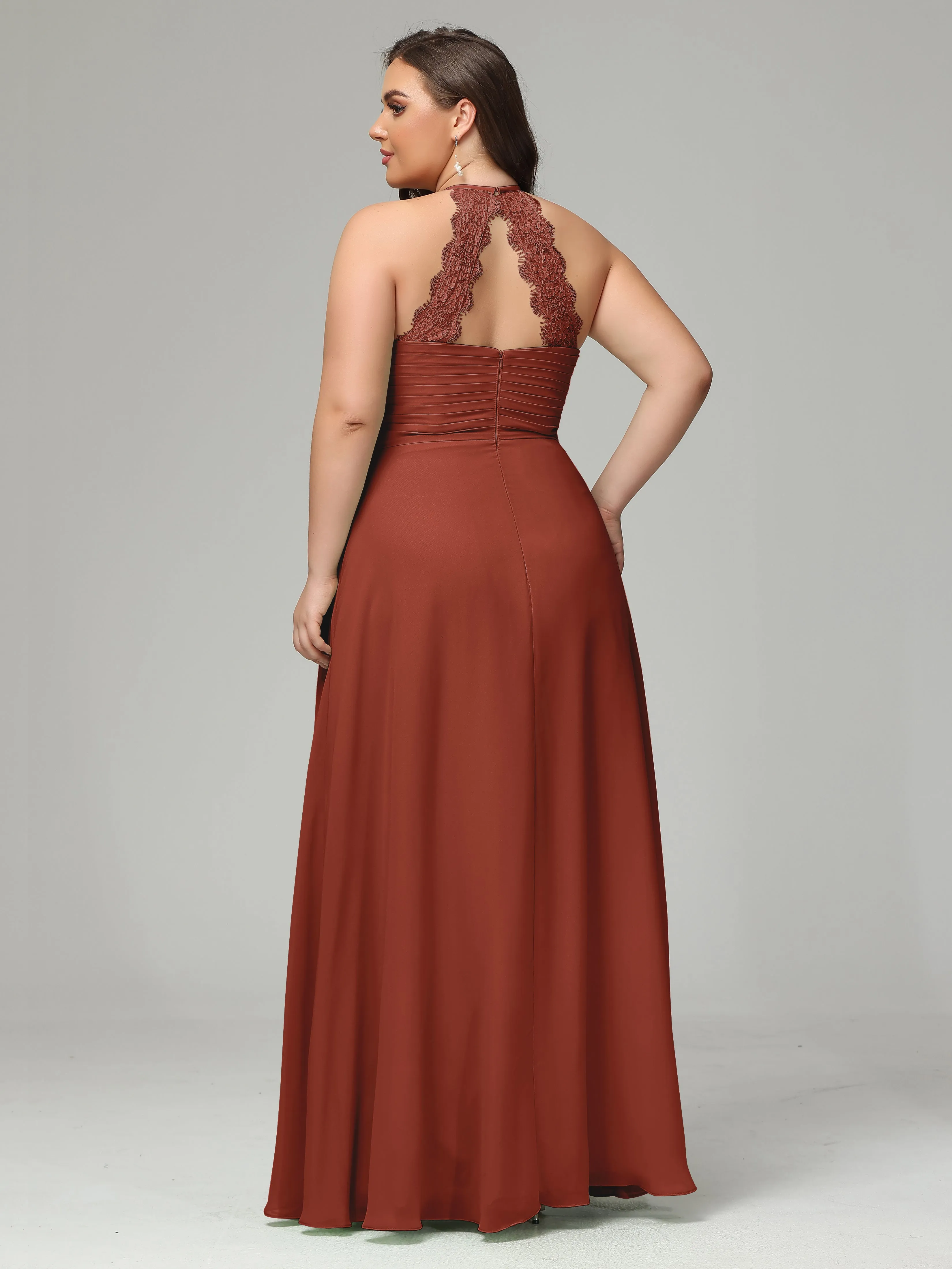 Halter Sleeveless Chiffon Long Plus Bridesmaid Dresses