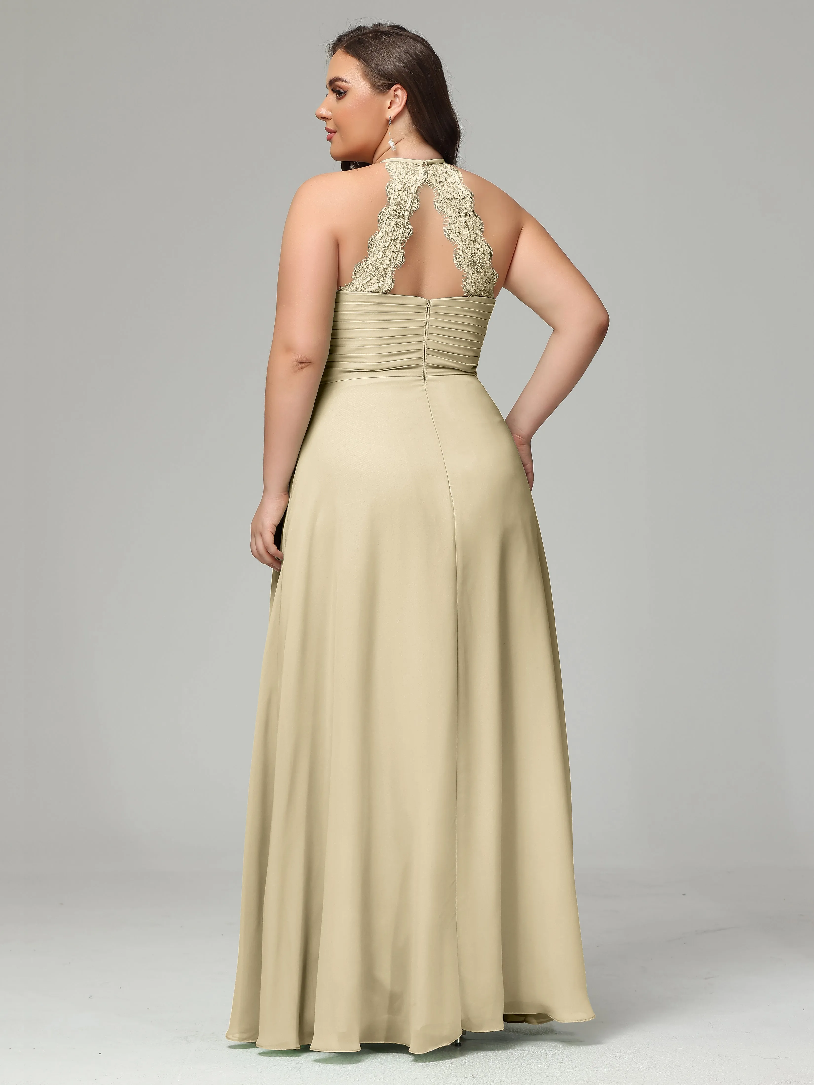 Halter Sleeveless Chiffon Long Plus Bridesmaid Dresses