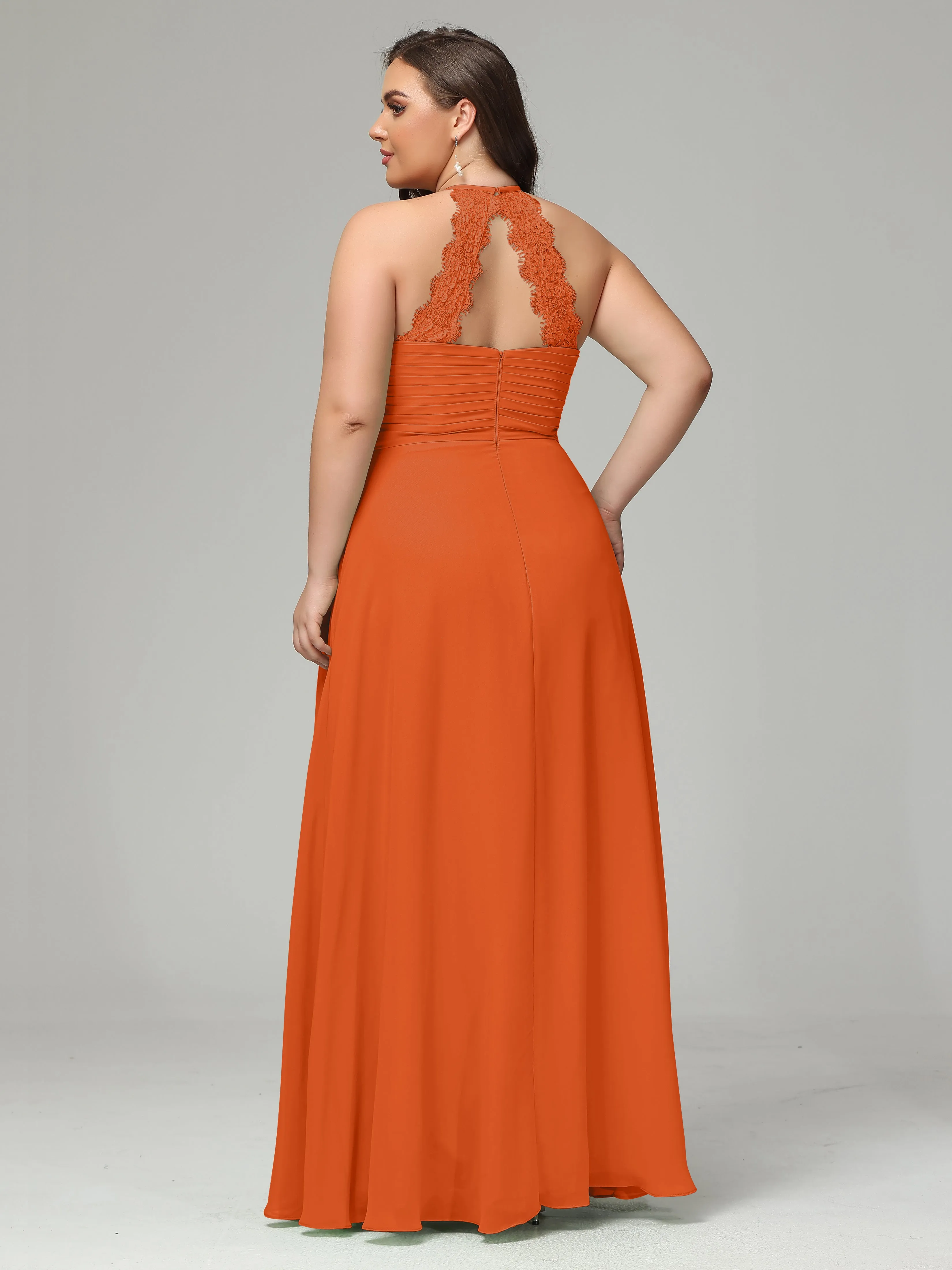 Halter Sleeveless Chiffon Long Plus Bridesmaid Dresses