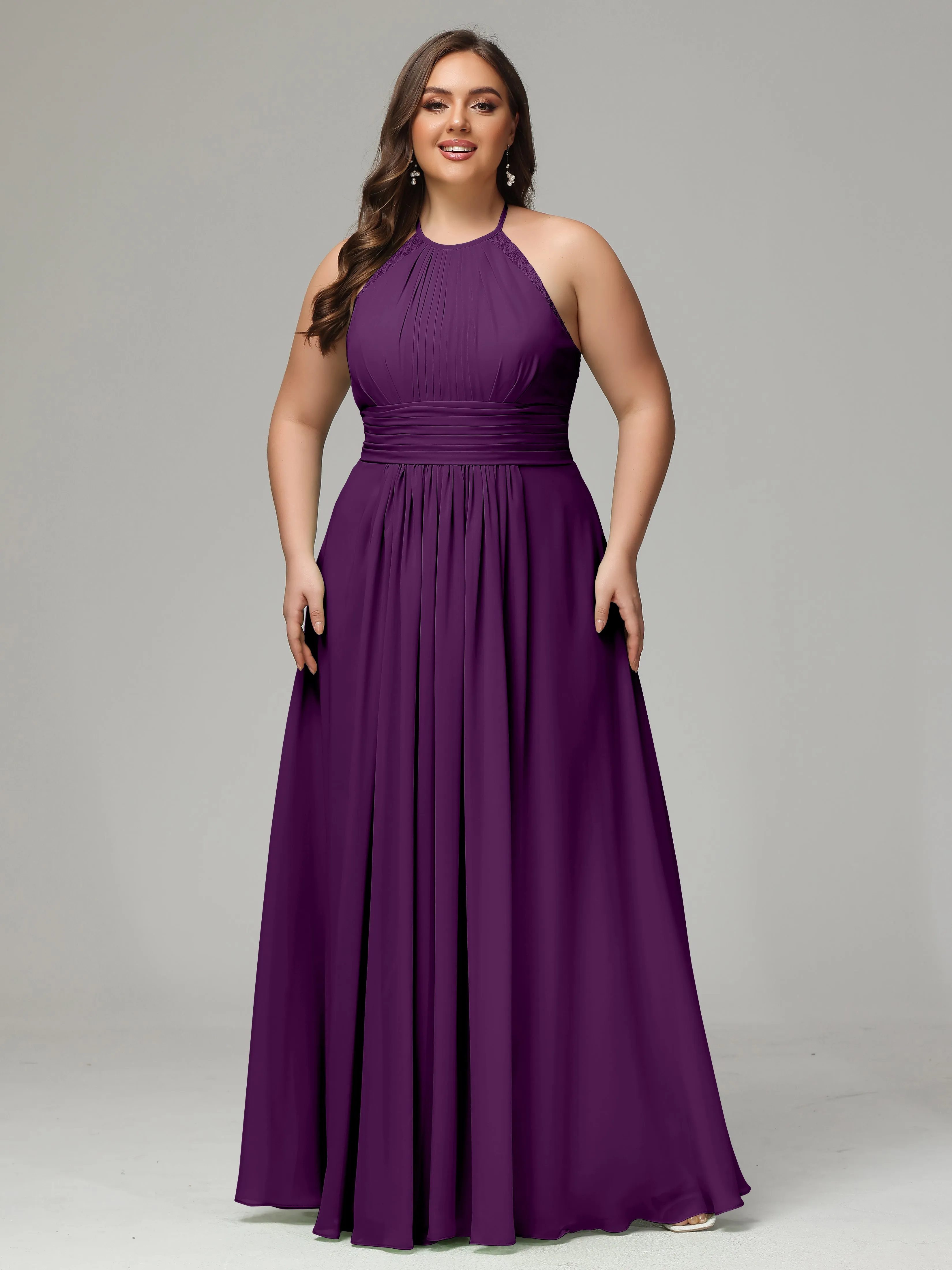 Halter Sleeveless Chiffon Long Plus Bridesmaid Dresses