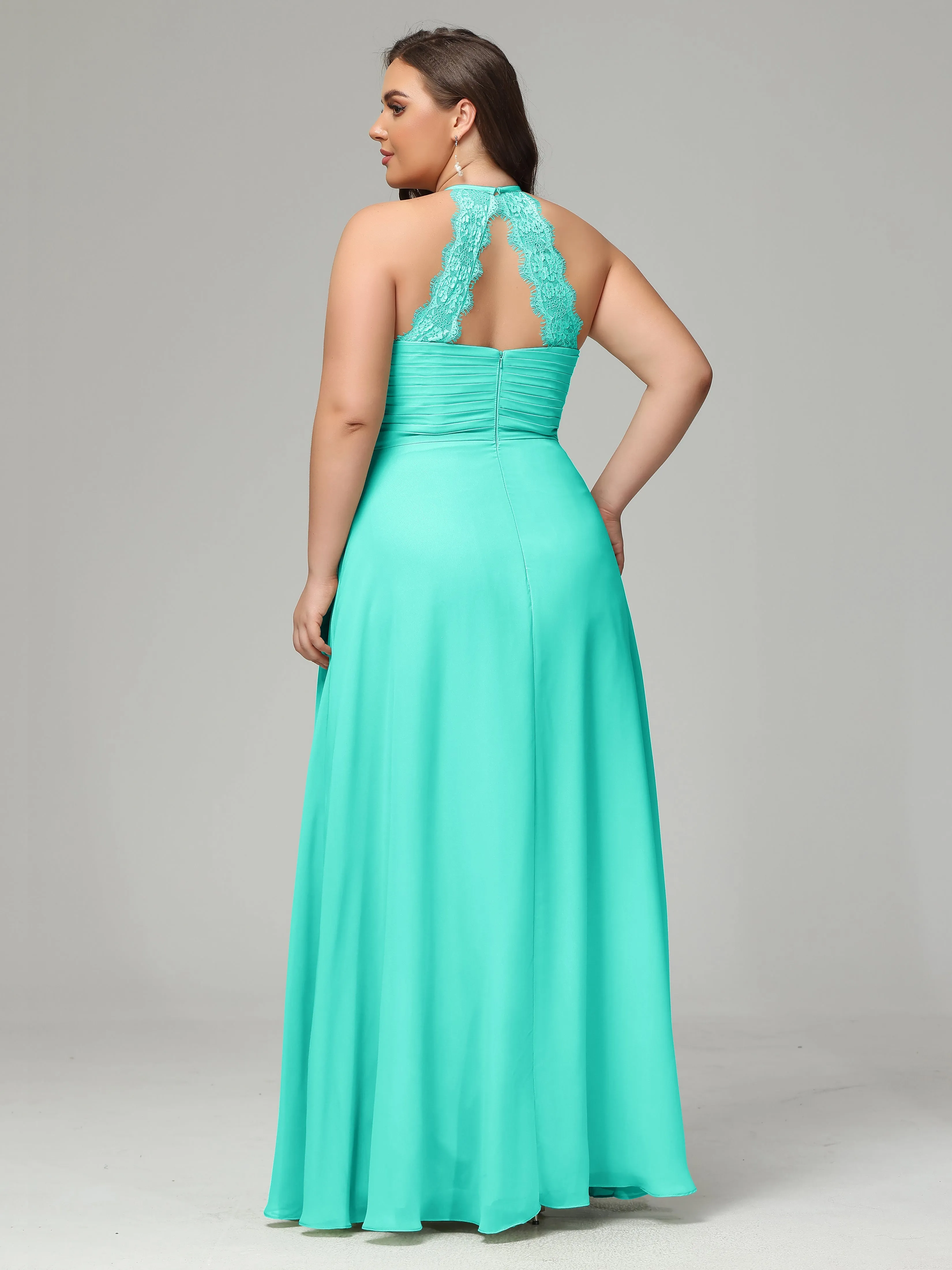 Halter Sleeveless Chiffon Long Plus Bridesmaid Dresses