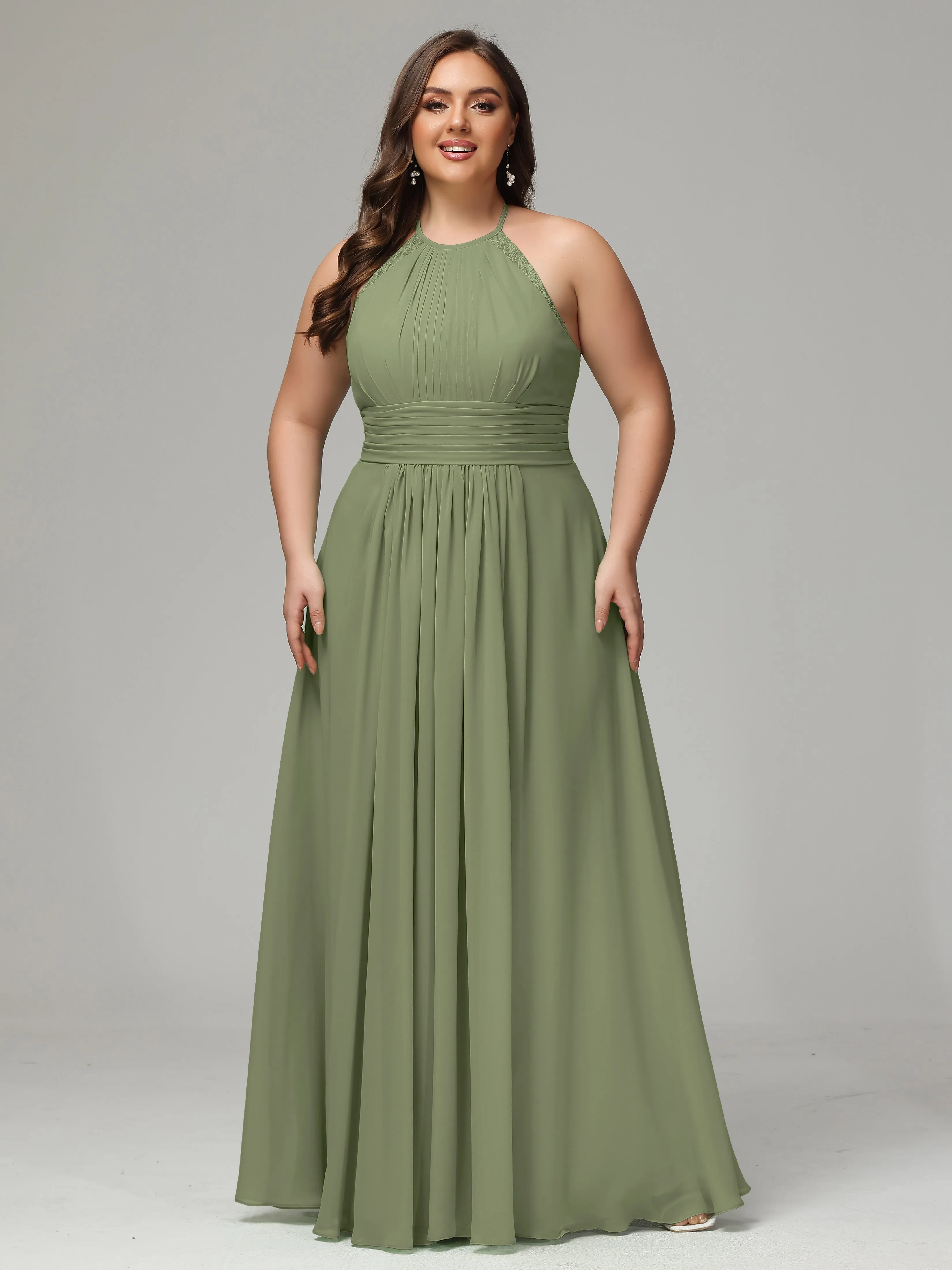 Halter Sleeveless Chiffon Long Plus Bridesmaid Dresses