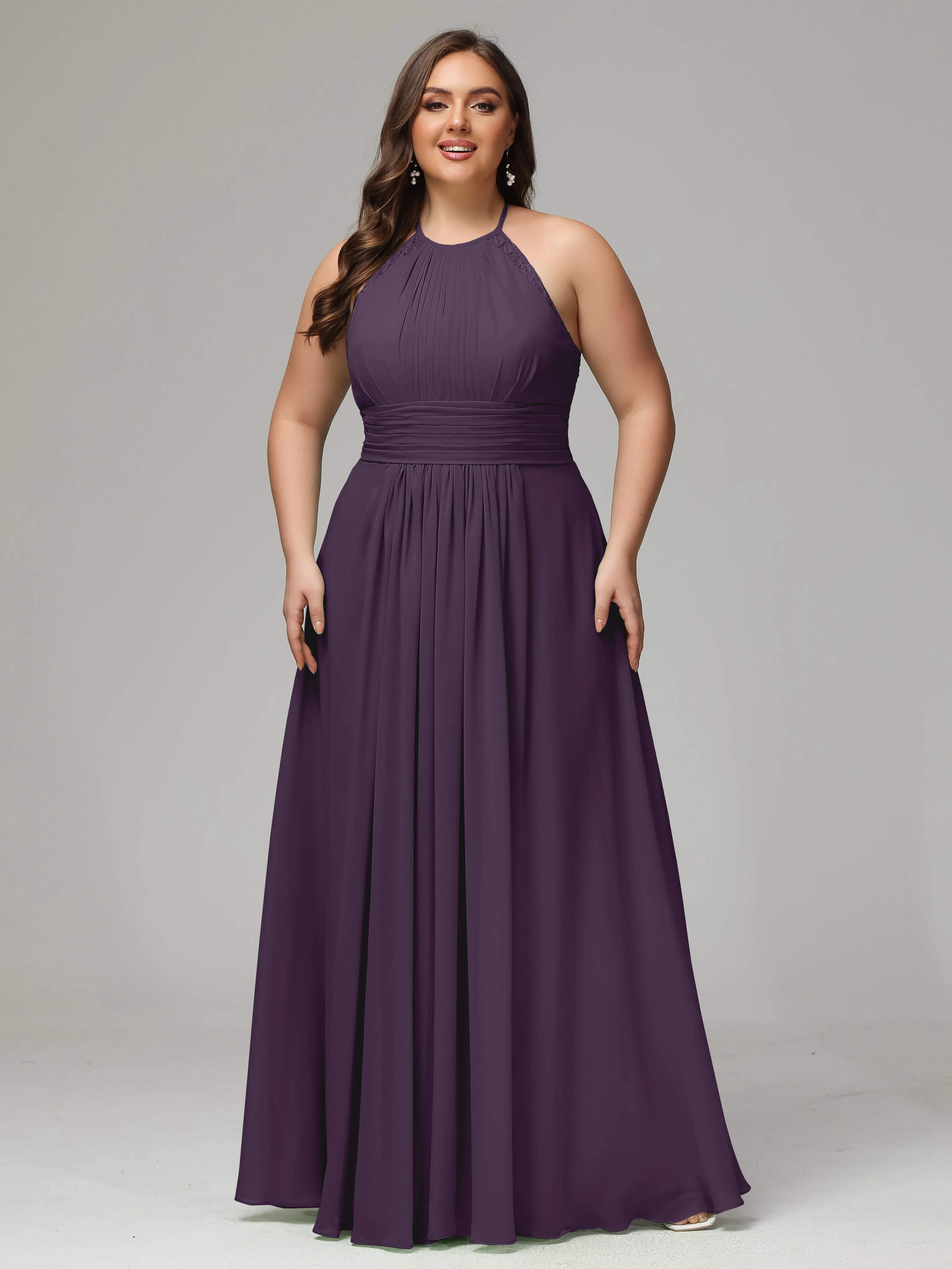 Halter Sleeveless Chiffon Long Plus Bridesmaid Dresses