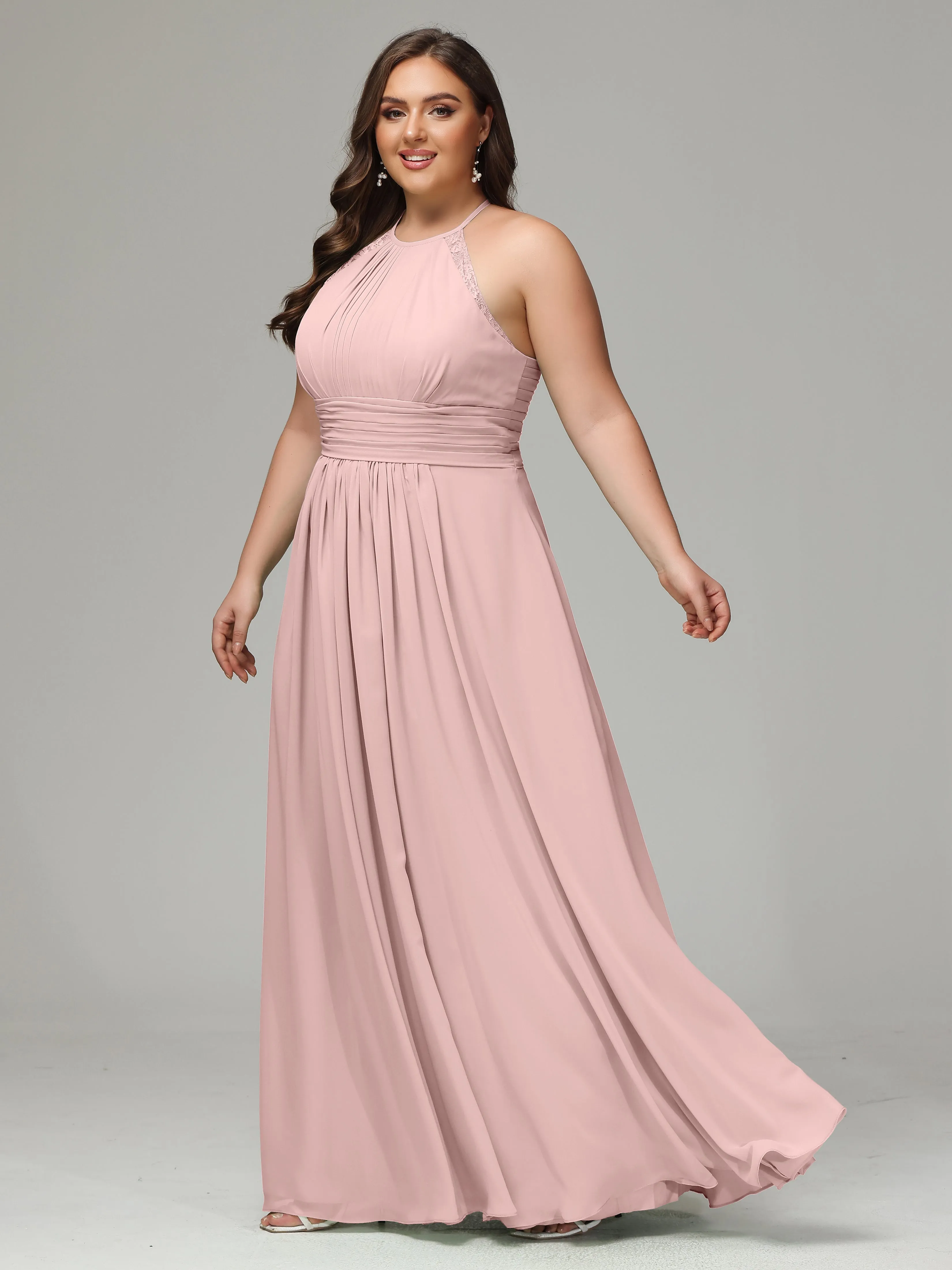 Halter Sleeveless Chiffon Long Plus Bridesmaid Dresses