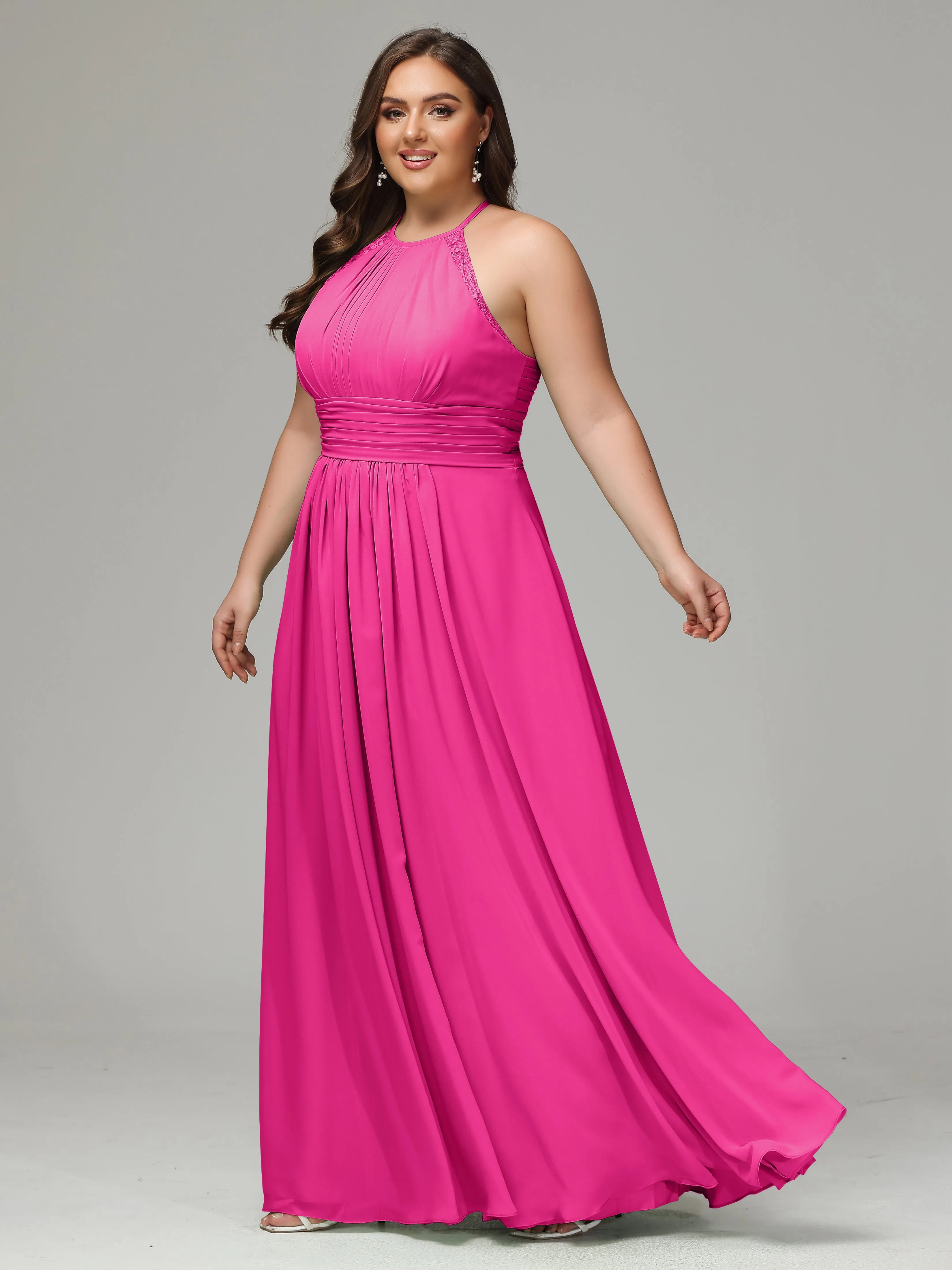 Halter Sleeveless Chiffon Long Plus Bridesmaid Dresses