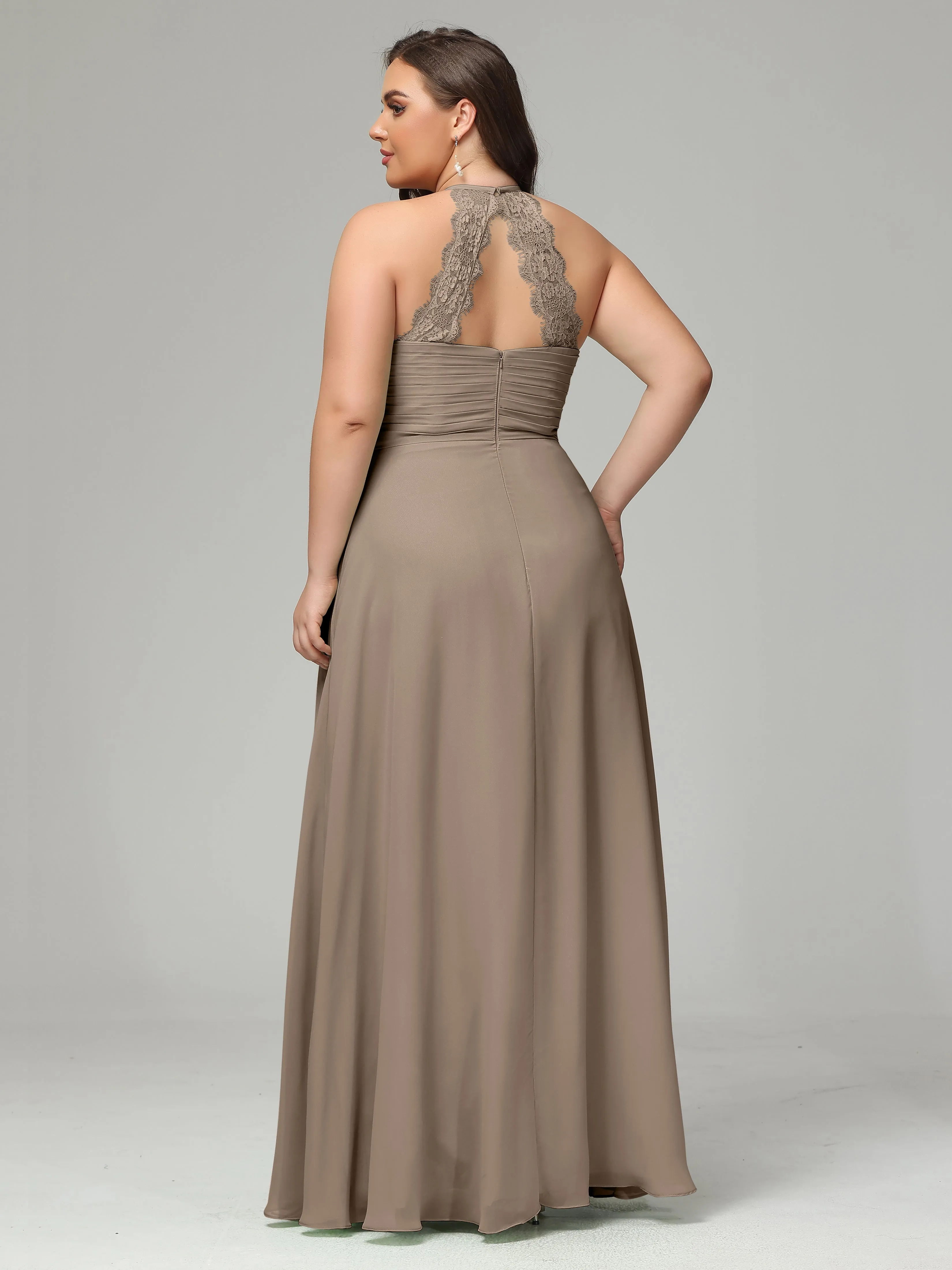 Halter Sleeveless Chiffon Long Plus Bridesmaid Dresses