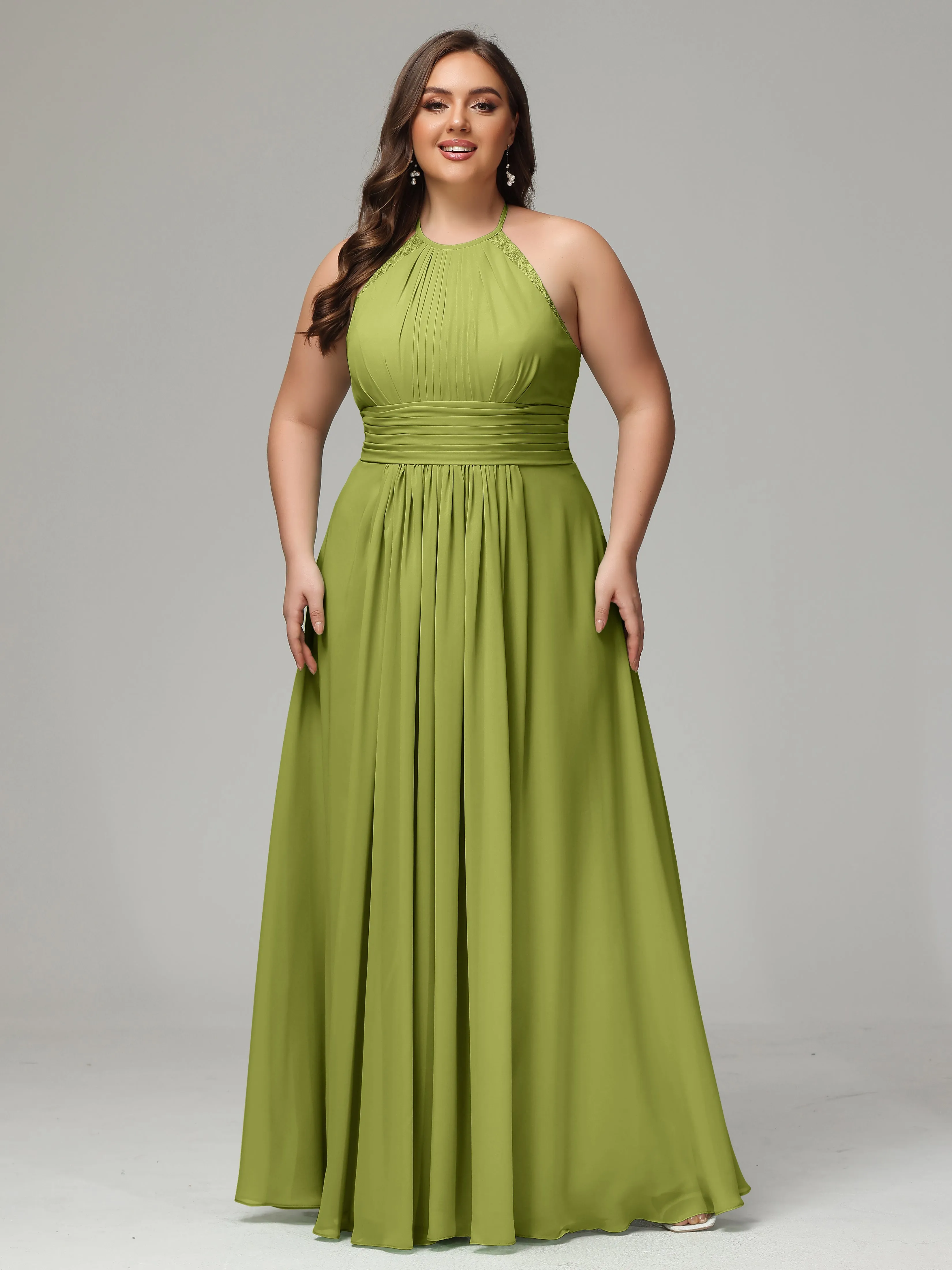Halter Sleeveless Chiffon Long Plus Bridesmaid Dresses