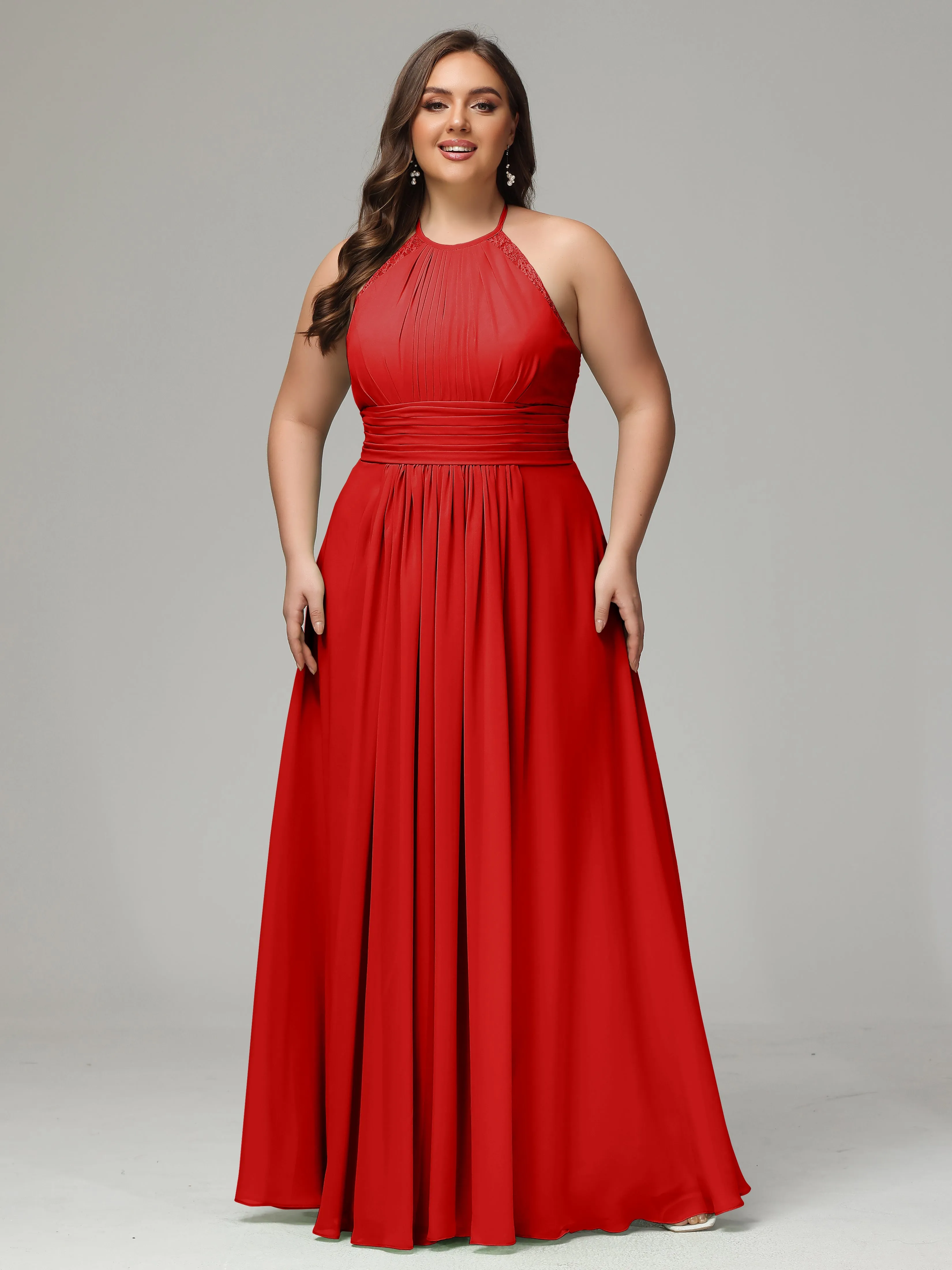 Halter Sleeveless Chiffon Long Plus Bridesmaid Dresses