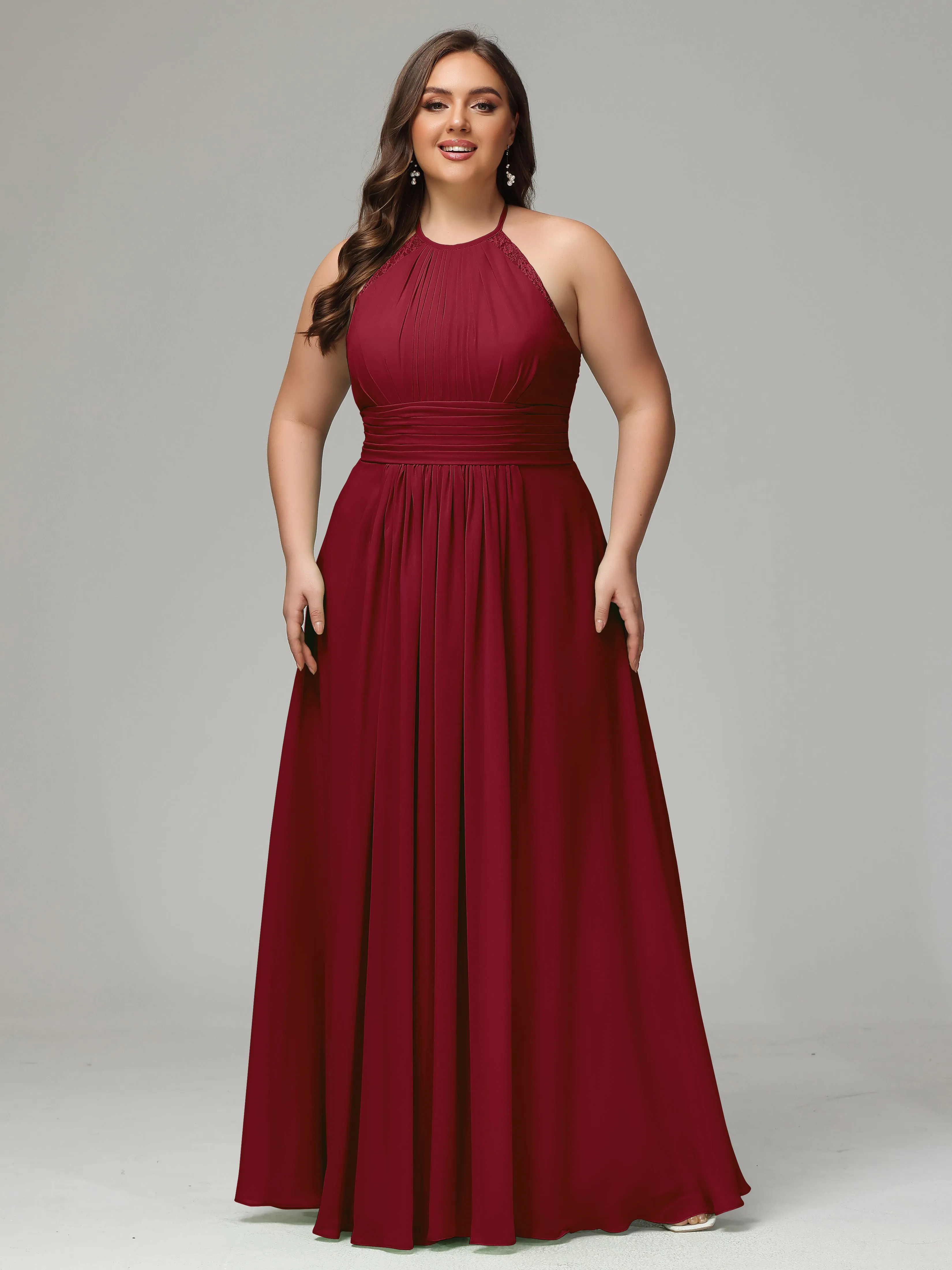Halter Sleeveless Chiffon Long Plus Bridesmaid Dresses
