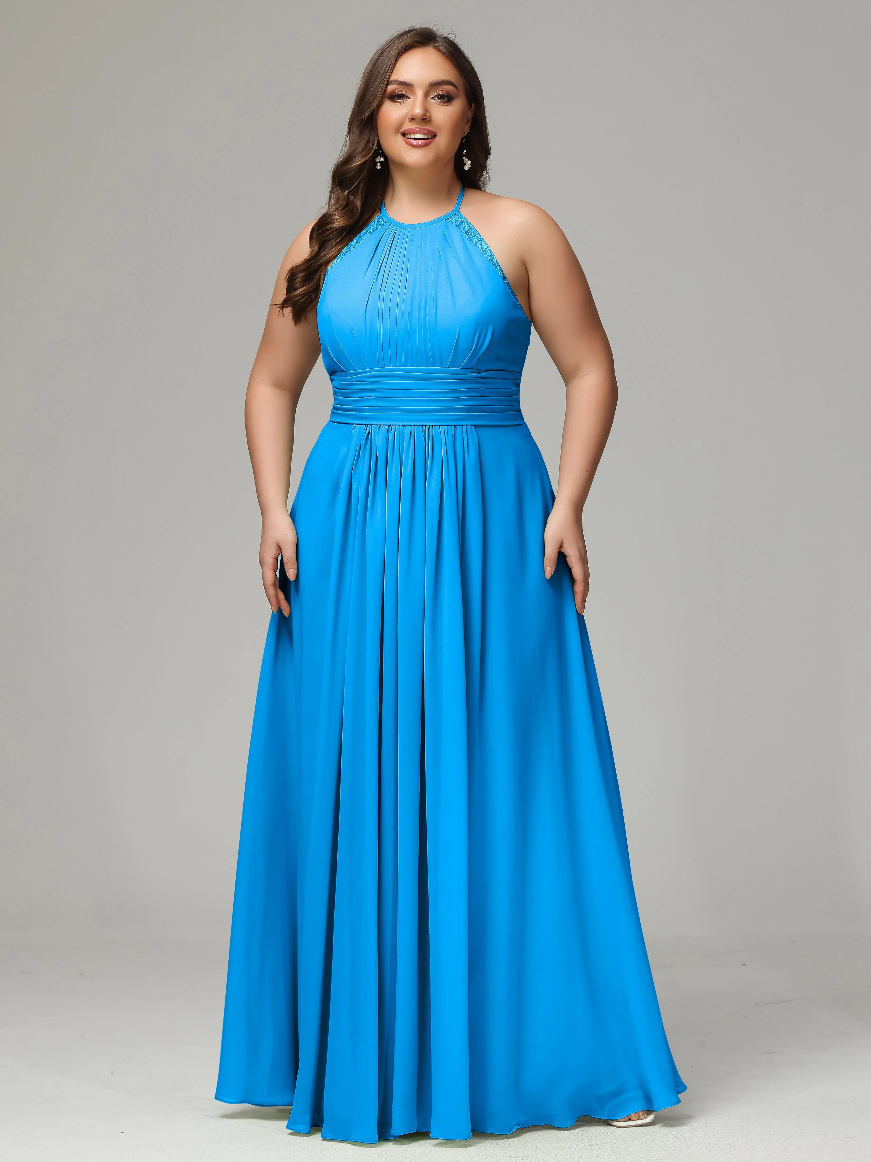 Halter Sleeveless Chiffon Long Plus Bridesmaid Dresses