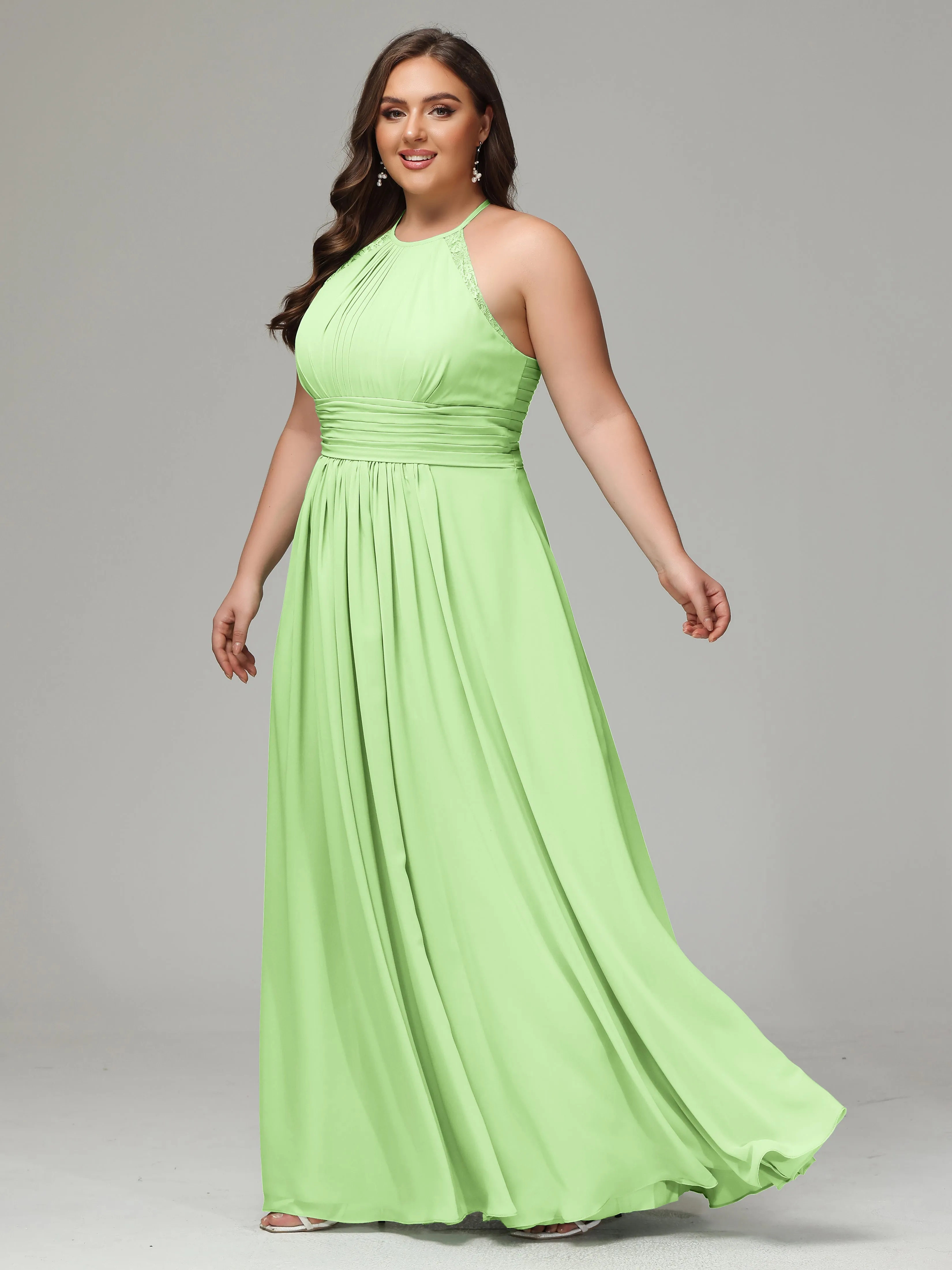 Halter Sleeveless Chiffon Long Plus Bridesmaid Dresses