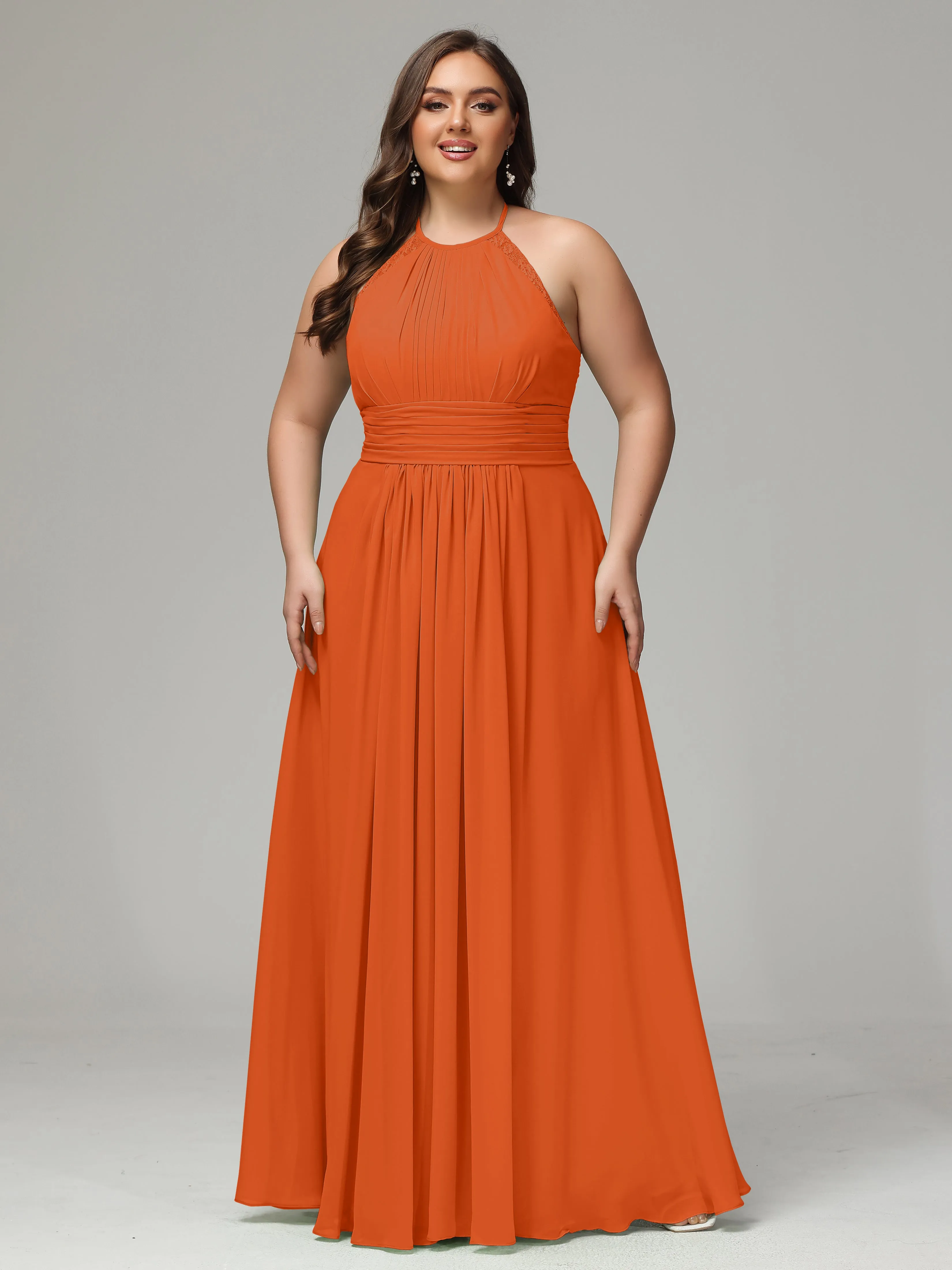 Halter Sleeveless Chiffon Long Plus Bridesmaid Dresses