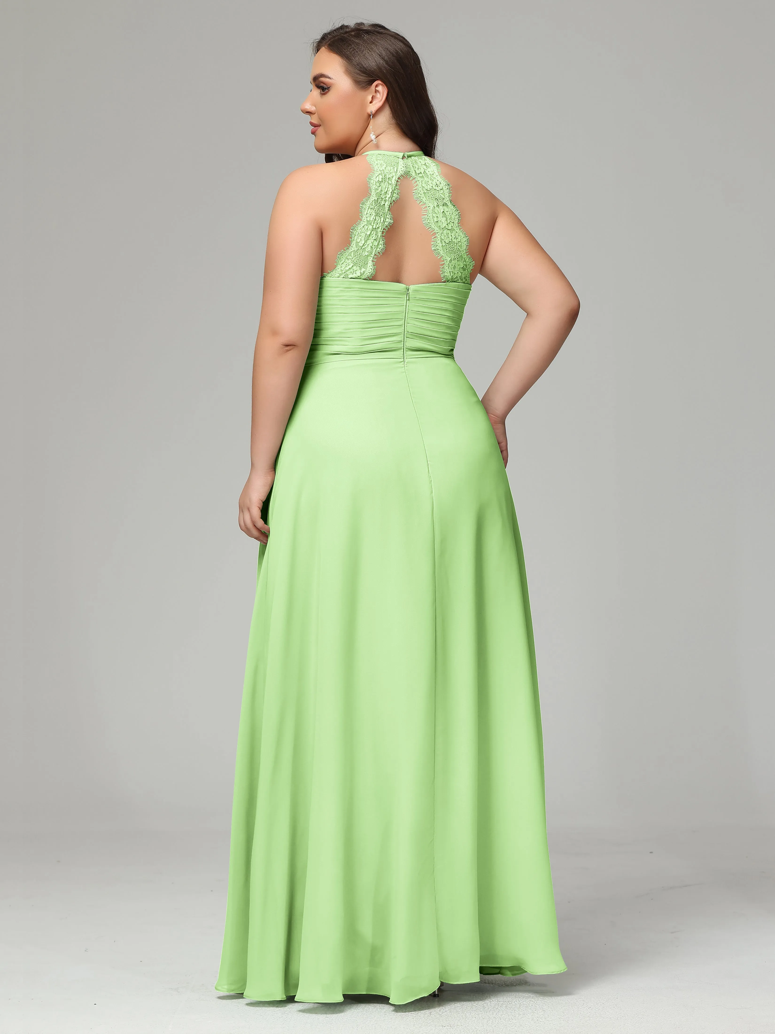Halter Sleeveless Chiffon Long Plus Bridesmaid Dresses