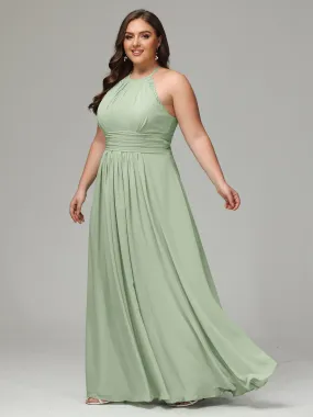 Halter Sleeveless Chiffon Long Plus Bridesmaid Dresses