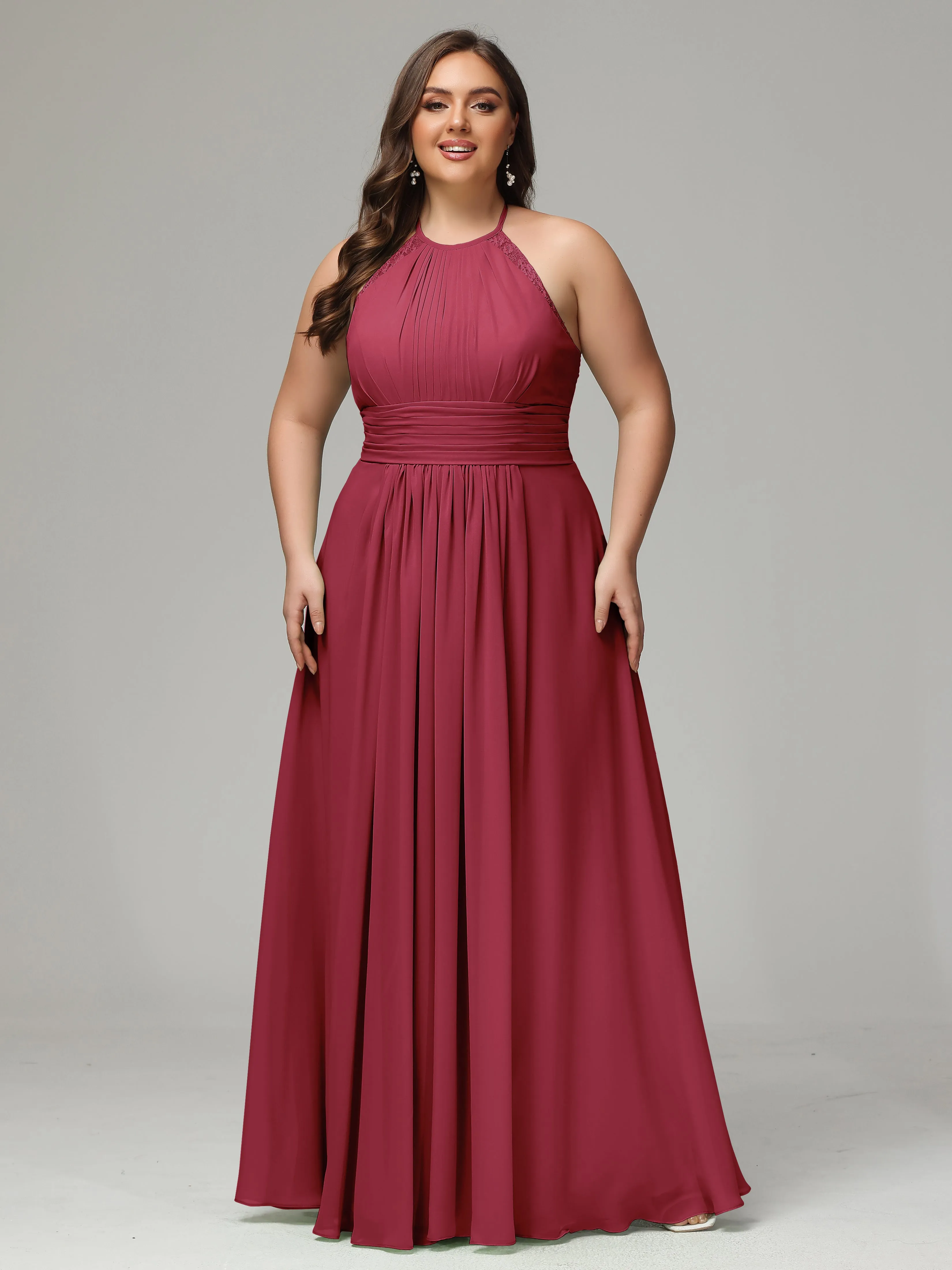 Halter Sleeveless Chiffon Long Plus Bridesmaid Dresses